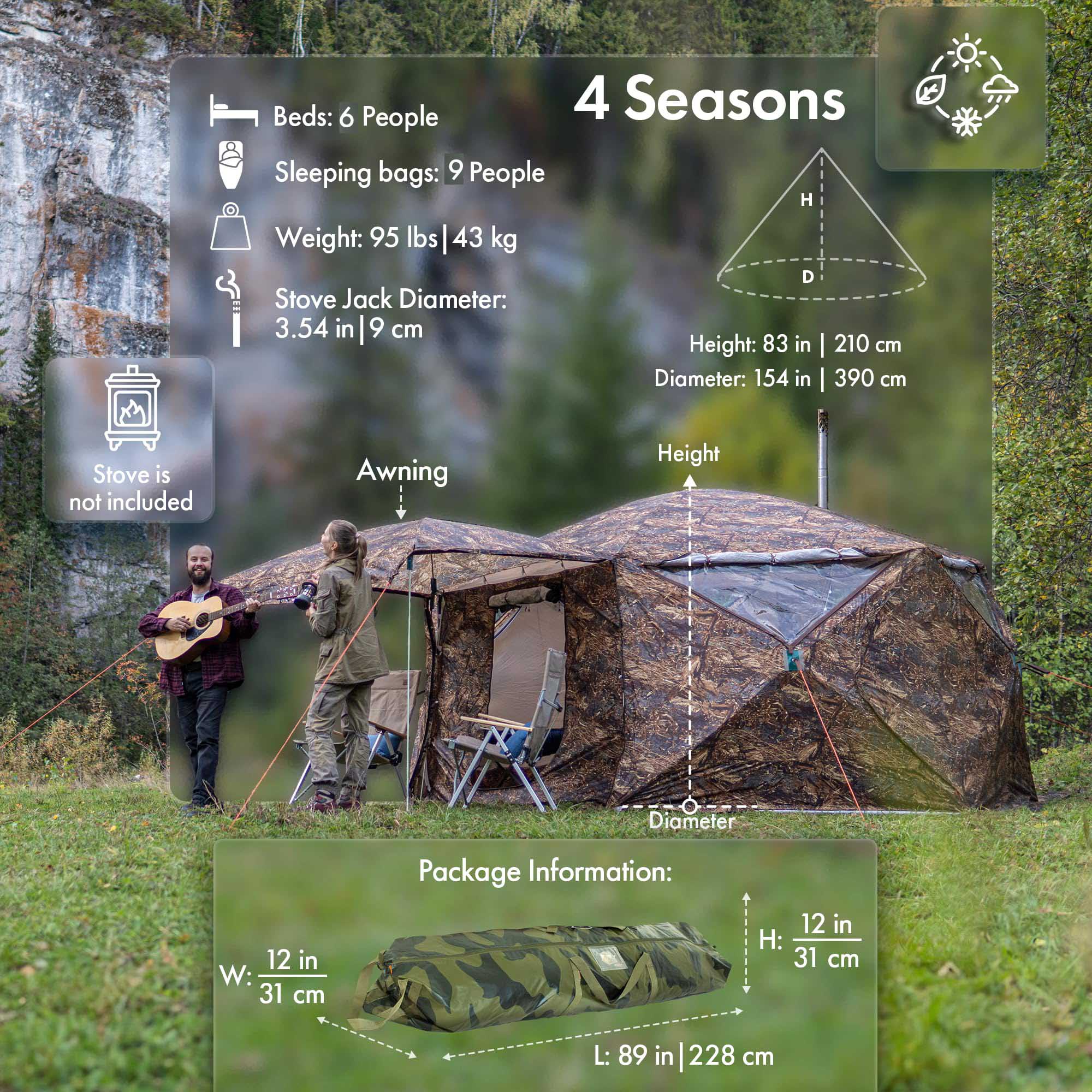RBM All-Seasons tent Hexagon for 2-9 person + Wood Stove Caminus M + Three-Layer Floor | Backcountry Sportsman