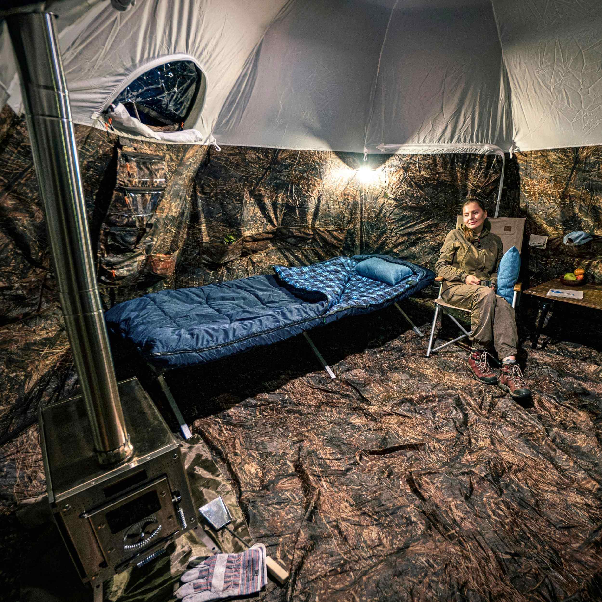 RBM All-Seasons tent UP-5 for 2-6 person + Wood Stove Caminus M | Backcountry Sportsman