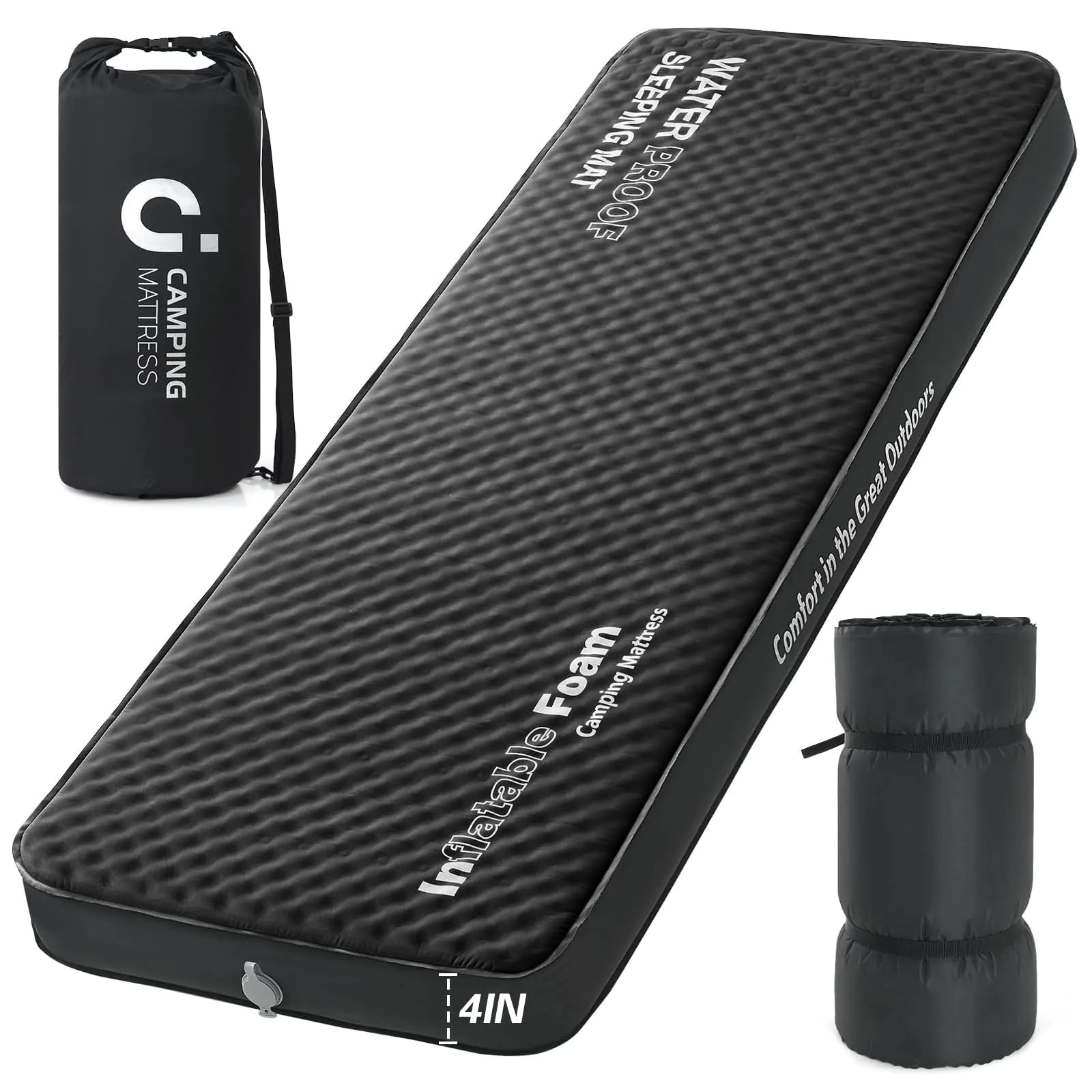 Self Inflating Sleeping Pad 4in Ultra-Thick Foam Camping Mattress with Air Pump Sack Small Single Size Sleeping Mats for Adults Inflatable Camping Pad Single Bed Travel Car Tent Home Black7 | Backcountry Sportsman