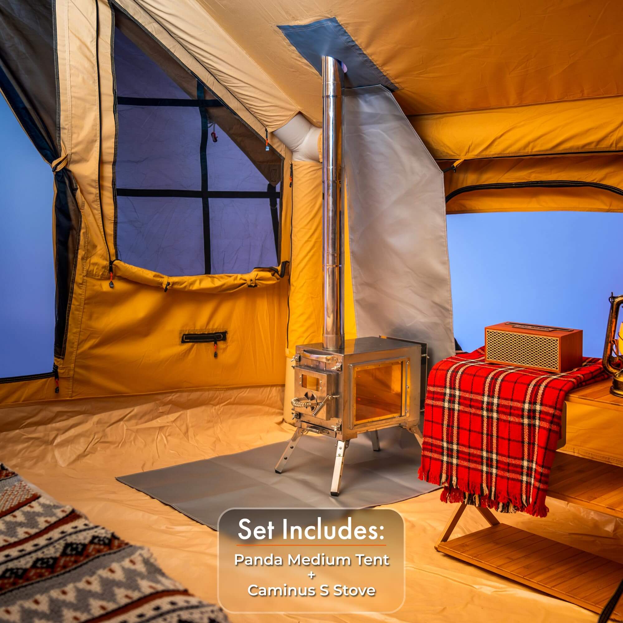 RBM Panda Medium Sunny Beige + Stove Caminus S - Inflatable Tents for Camping with Stove | Backcountry Sportsman