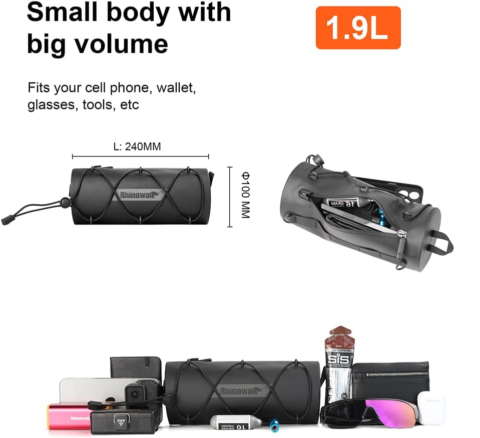 Rhinowalk Waterproof Handlebar Bag RK9109-1.9L, Front Bag Storage Bag with Shoulder Strap | Backcountry Sportsman