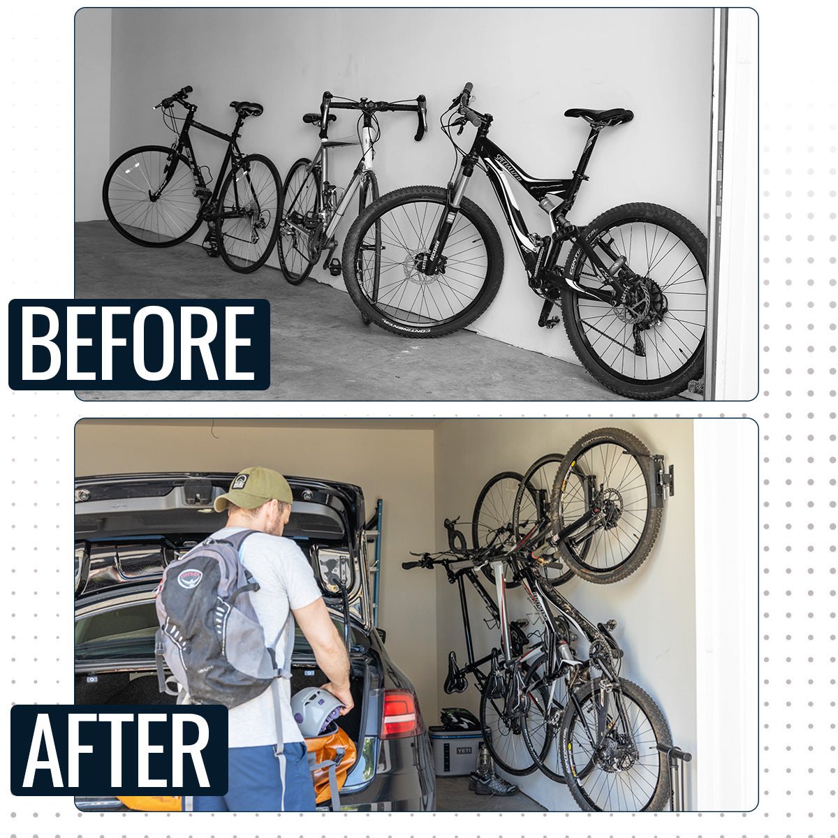 Swivel Mount Bike Storage Rack | 4 Bicycle | Garage Wall Hook | Deep Water | Backcountry Sportsman