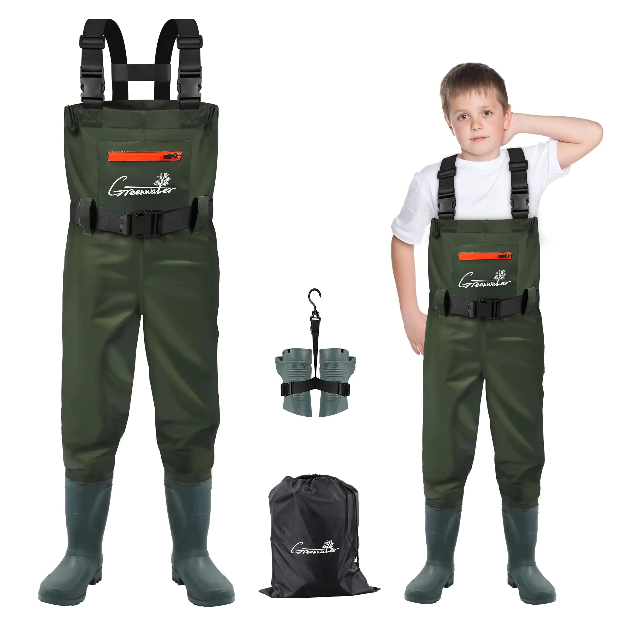 GREENWATER Kids Chest Waders Youth Fishing Waders with Boots Waterproof for Children Boys Girls Hanger & Bag Included (GREEN 6/7) | Backcountry Sportsman