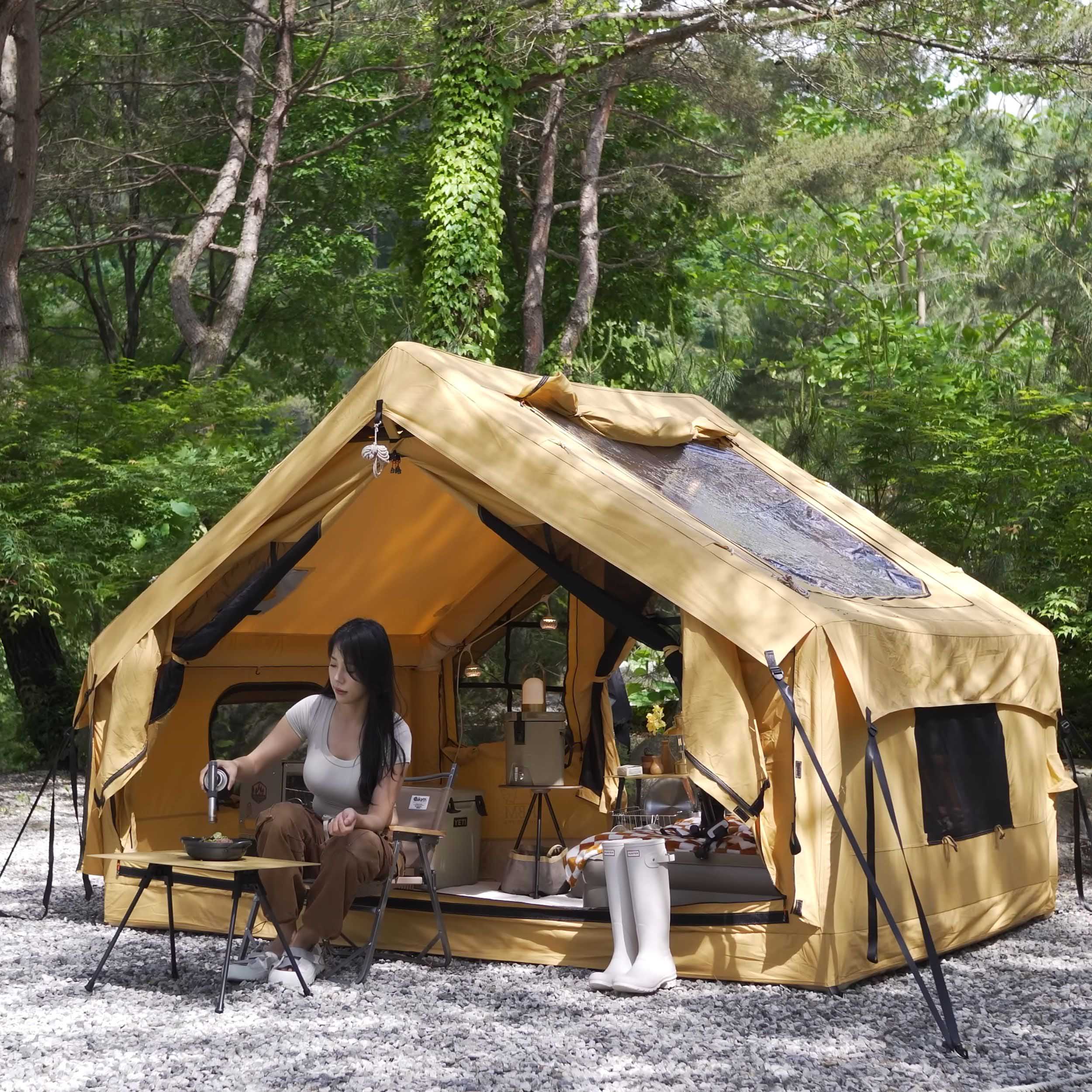 RBM Panda Medium Sunny Beige + Stove Caminus S - Inflatable Tents for Camping with Stove | Backcountry Sportsman