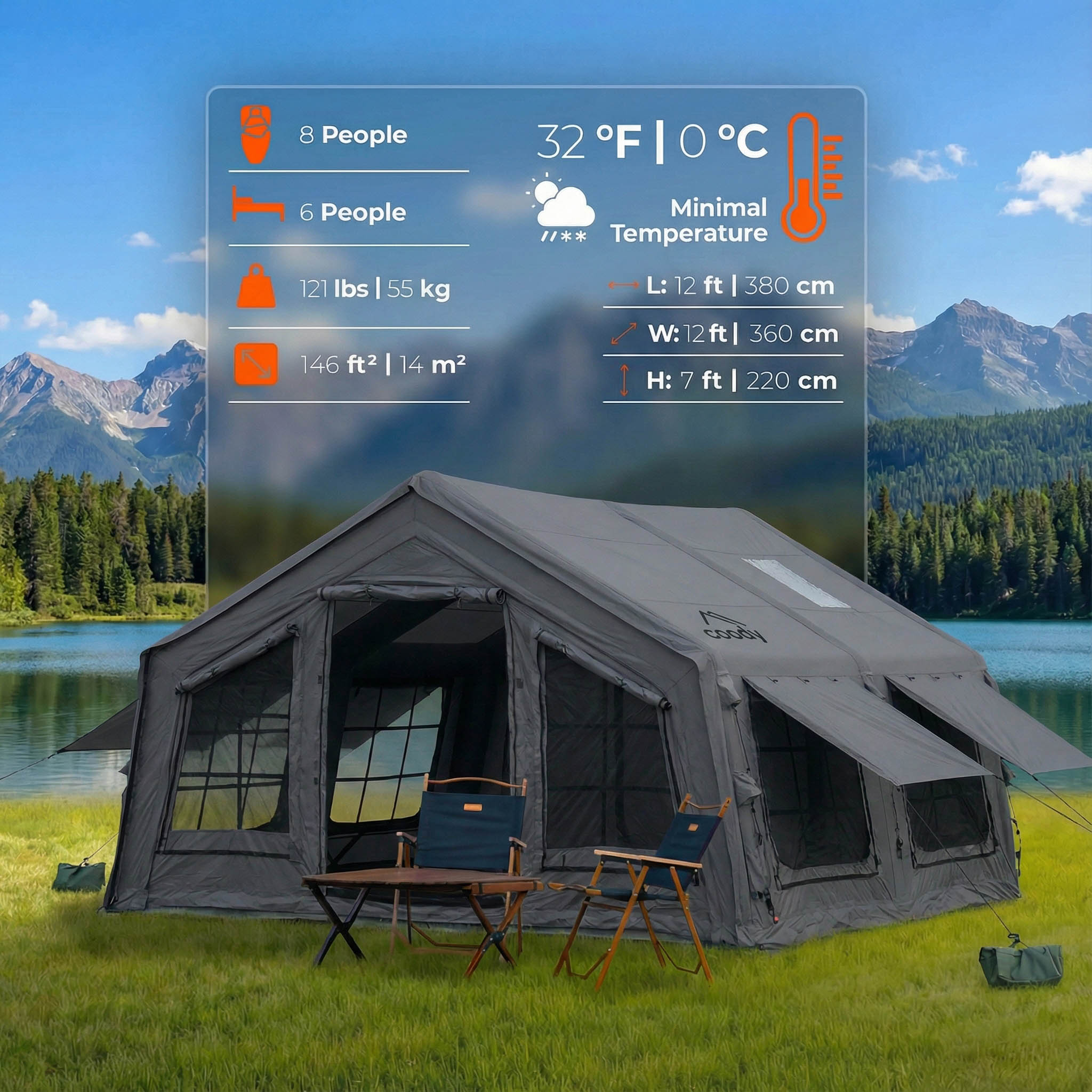 Coody 13.6 (Koala-5) Gray Inflatable Tent House for Camping (2-8 person)