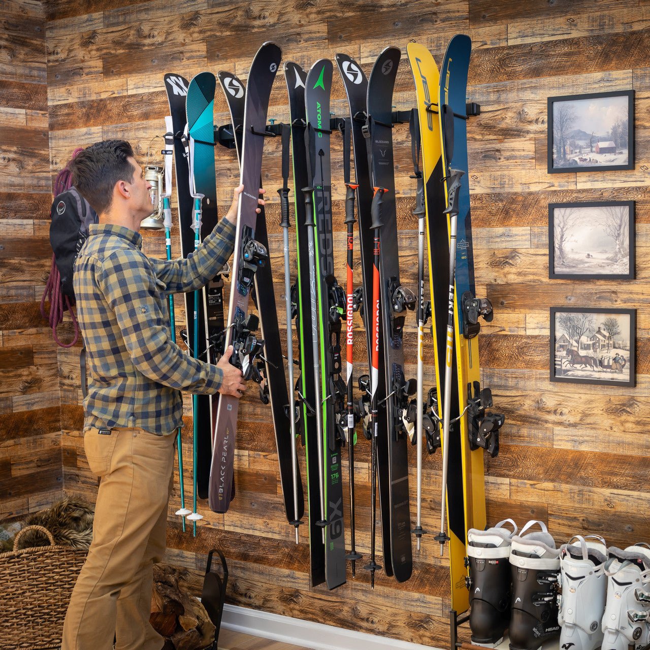 Lone Peak Ski Rack | Adjustable Wall Storage System | Holds 5 Pairs of Skis | Backcountry Sportsman