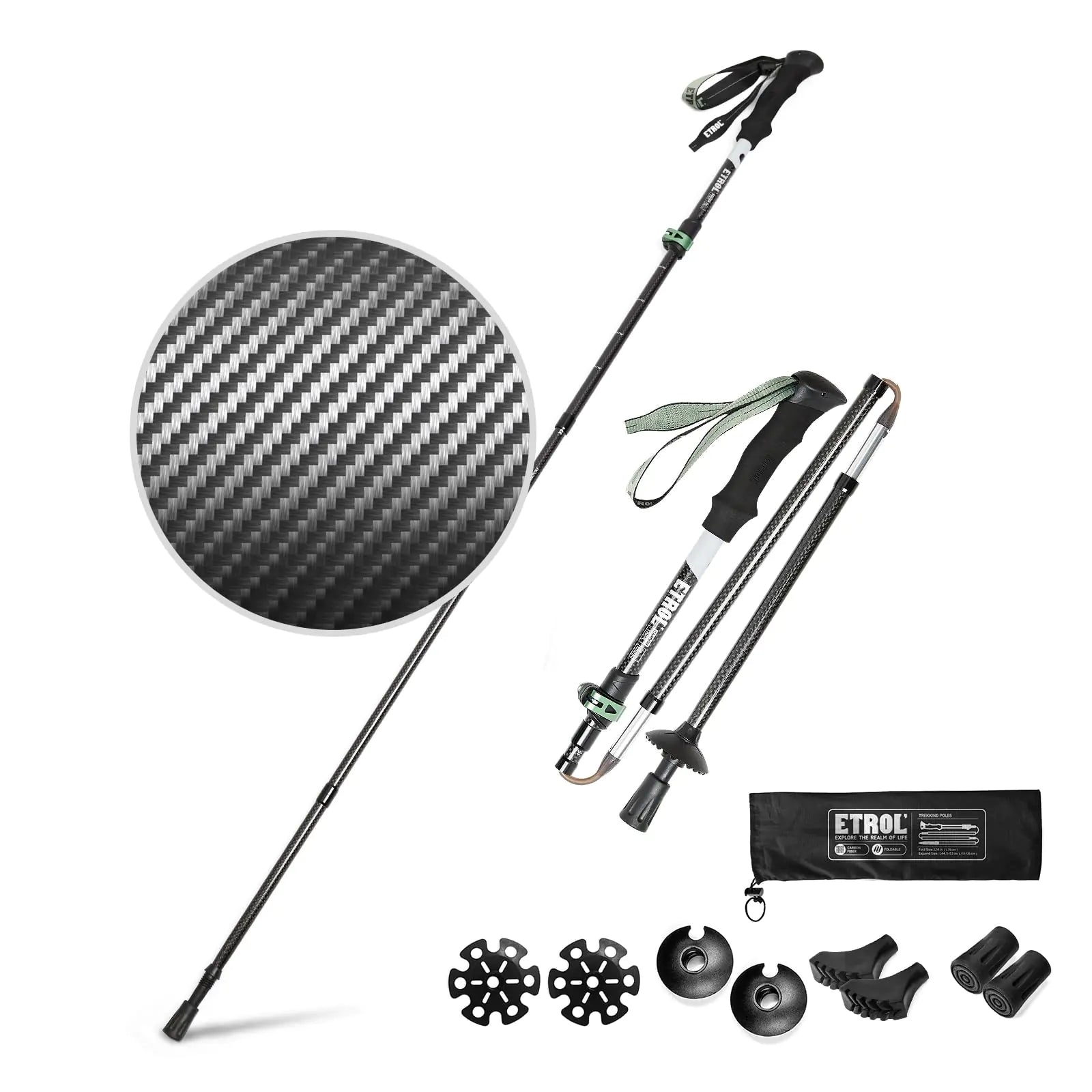 2 PC Carbon Fiber Trekking Poles Ultra Light / 0.5LB Foldable Hiking & Walking Poles for Men and Women Folding Trekking Poles for Camping Backpacks with Quick Flip Lock EVA Handle | Backcountry Sportsman