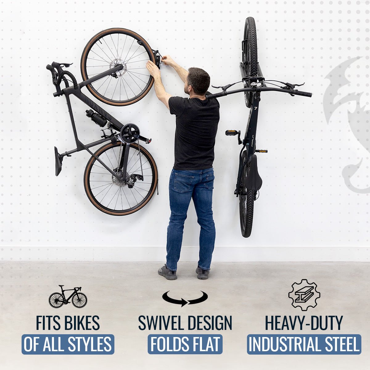 Swivel Mount Bike Storage Rack | 2 Bike Garage Wall Hooks | Mud | Backcountry Sportsman