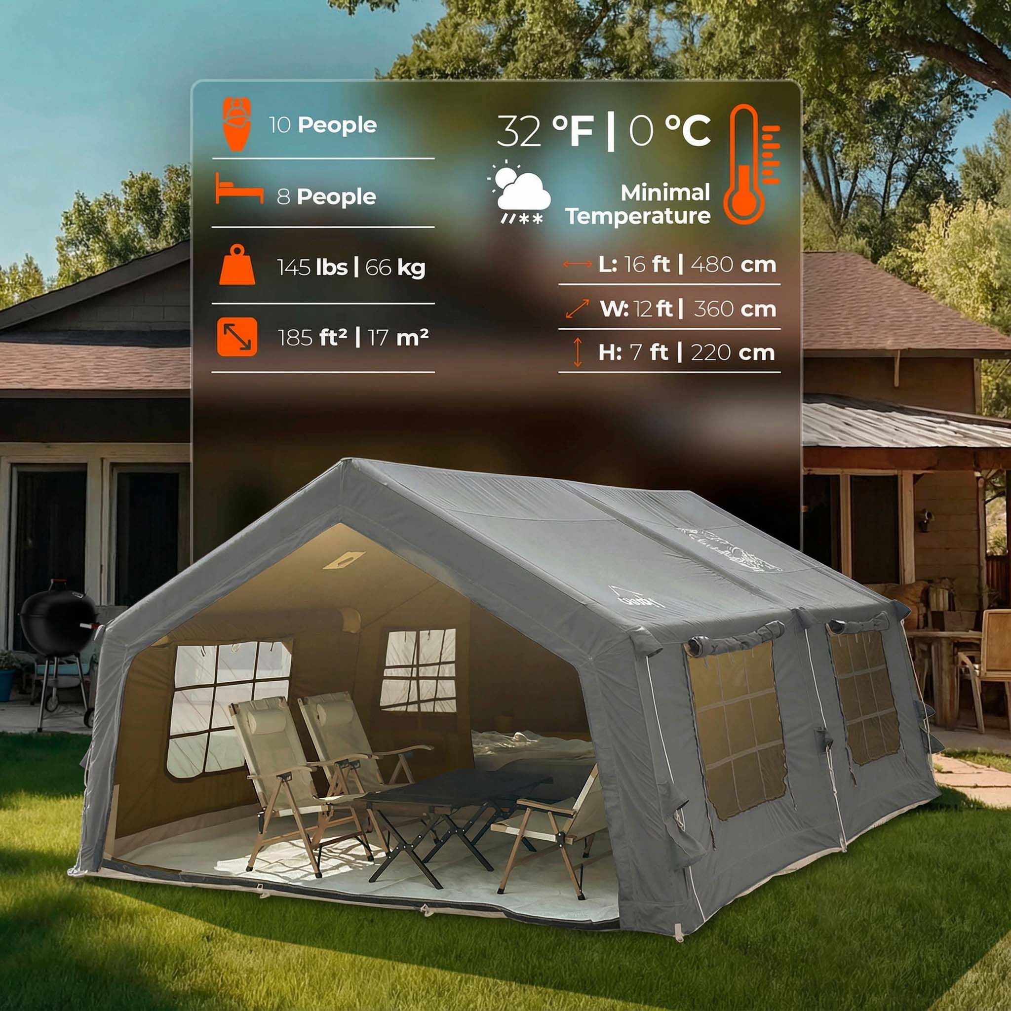 Coody 17.2 (Koala-7) Gray Inflatable Tent House for Camping (2-10 person) | Backcountry Sportsman