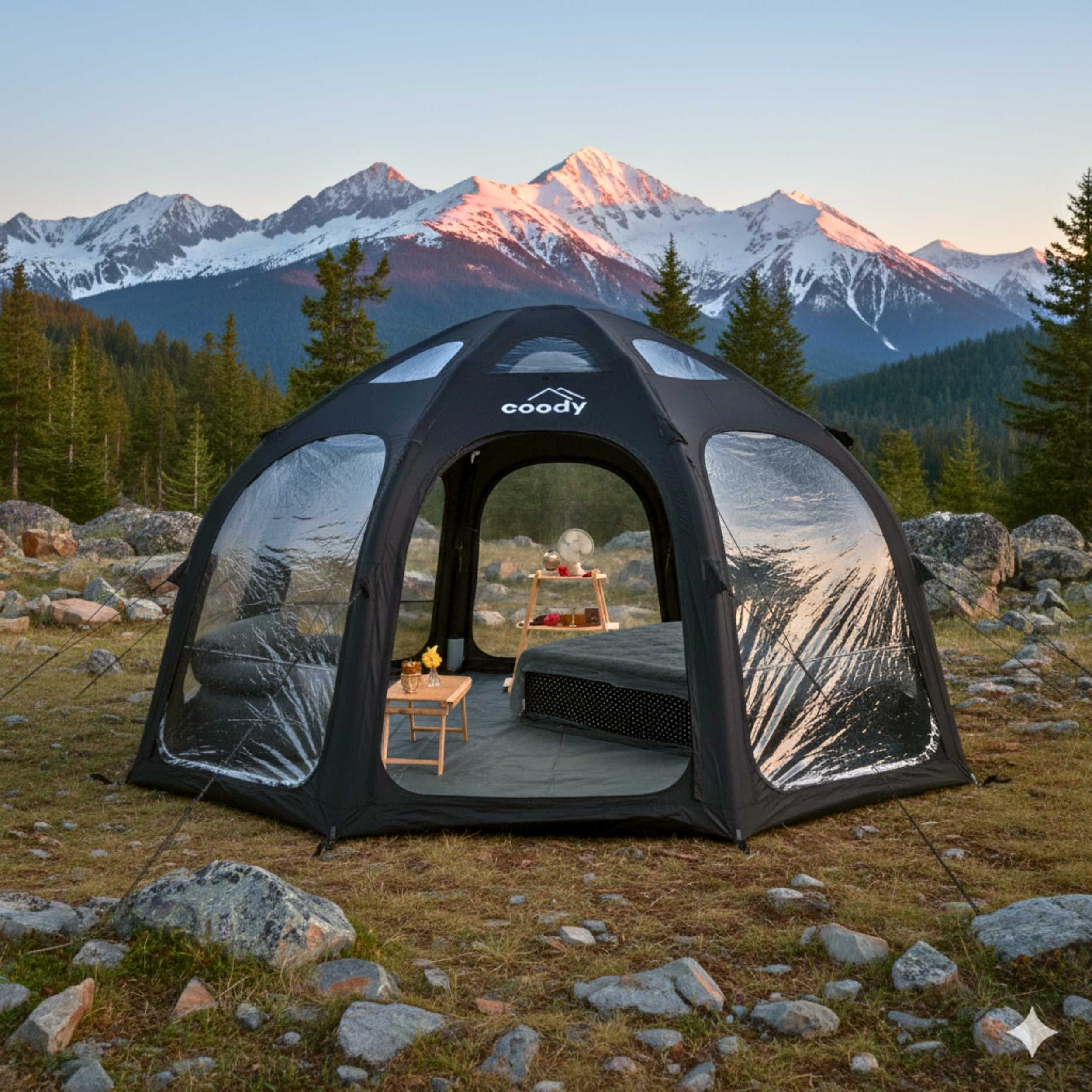 Coody Aurora Dome | RBM Outdoors Inflatable tent Octopus Black for 2-4 person | Backcountry Sportsman