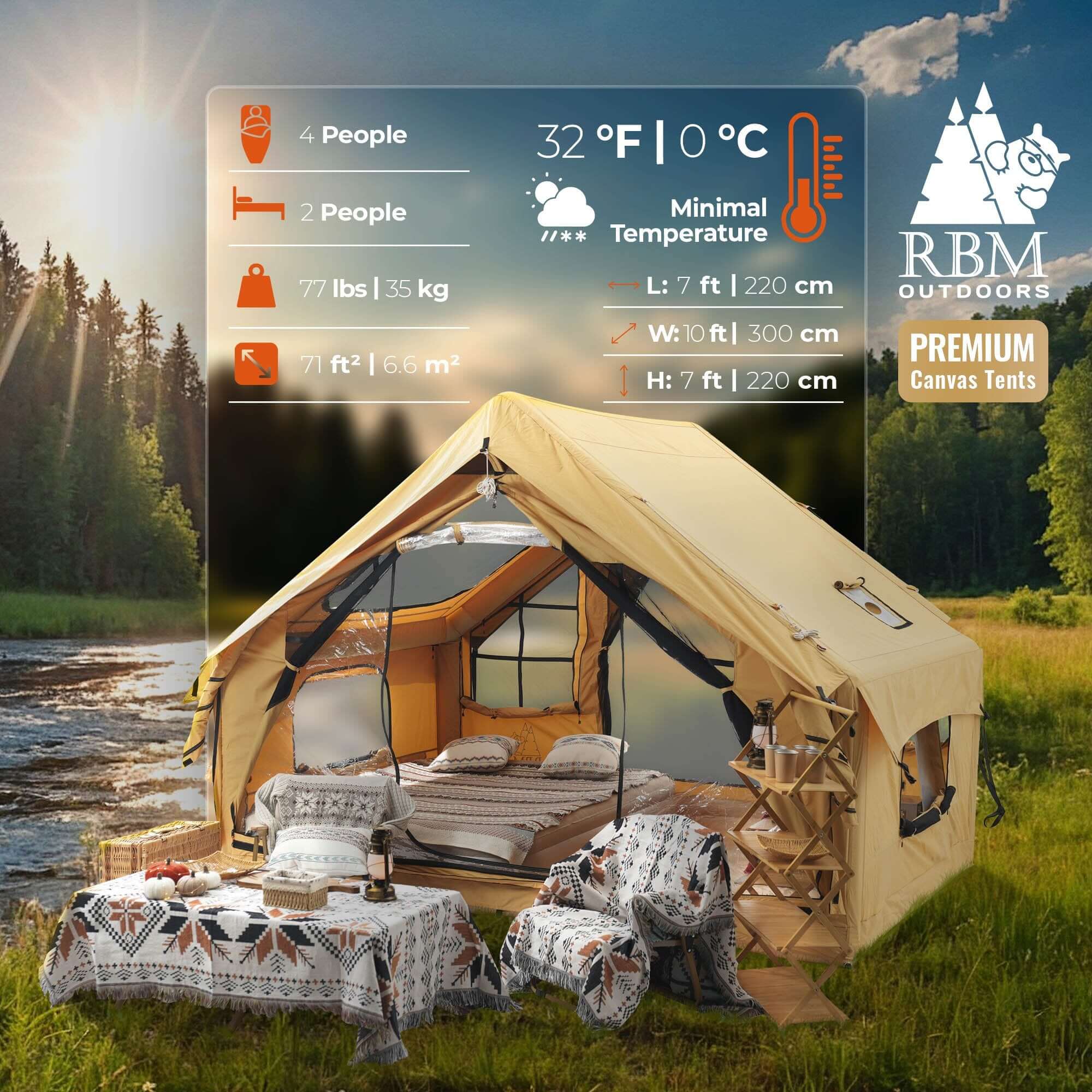 RBM Panda Medium Sunny Beige + Stove Caminus S - Inflatable Tents for Camping with Stove | Backcountry Sportsman