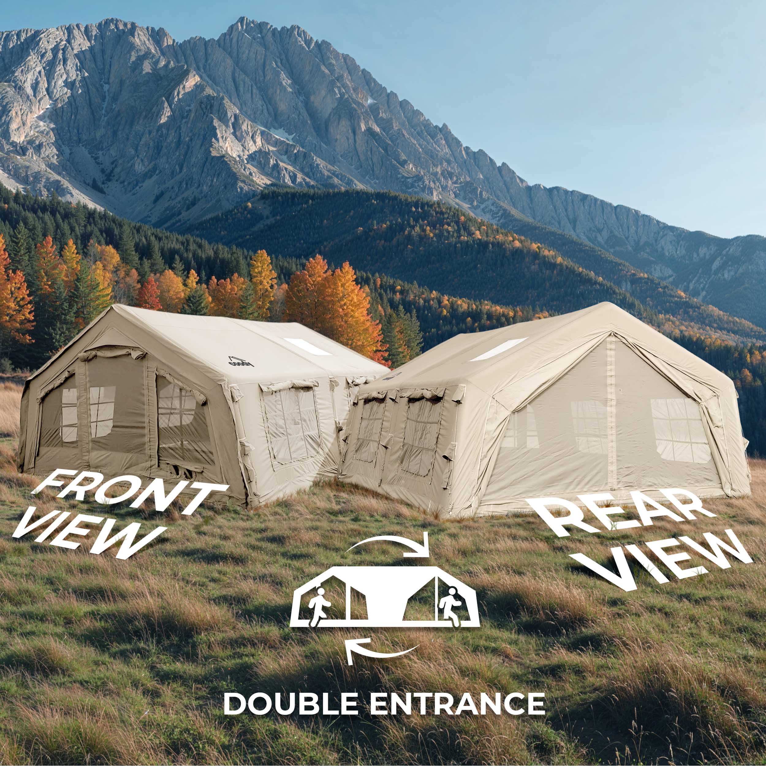 Coody 17.2 | RBM Outdoors (Koala 7) Beige + Stove Caminus M - Inflatable Tents for Camping with Stove | Backcountry Sportsman