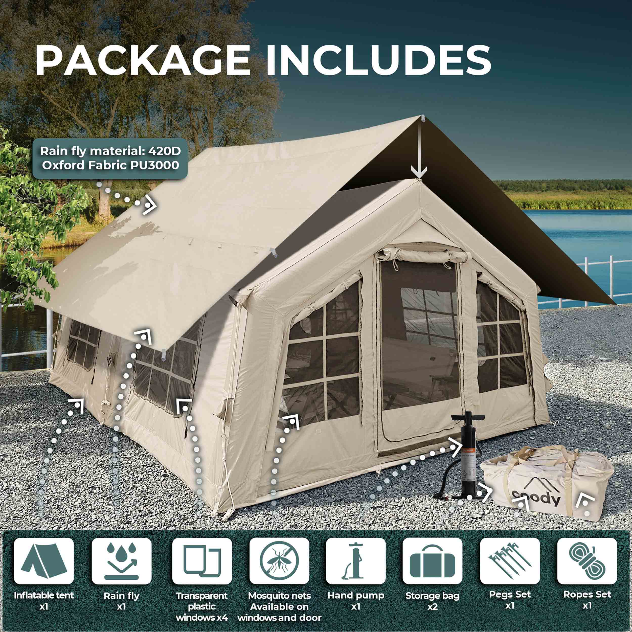 Coody 13.6 | RBM Outdoors Inflatable tent Koala 5 Beige + Stove Caminus M | Backcountry Sportsman