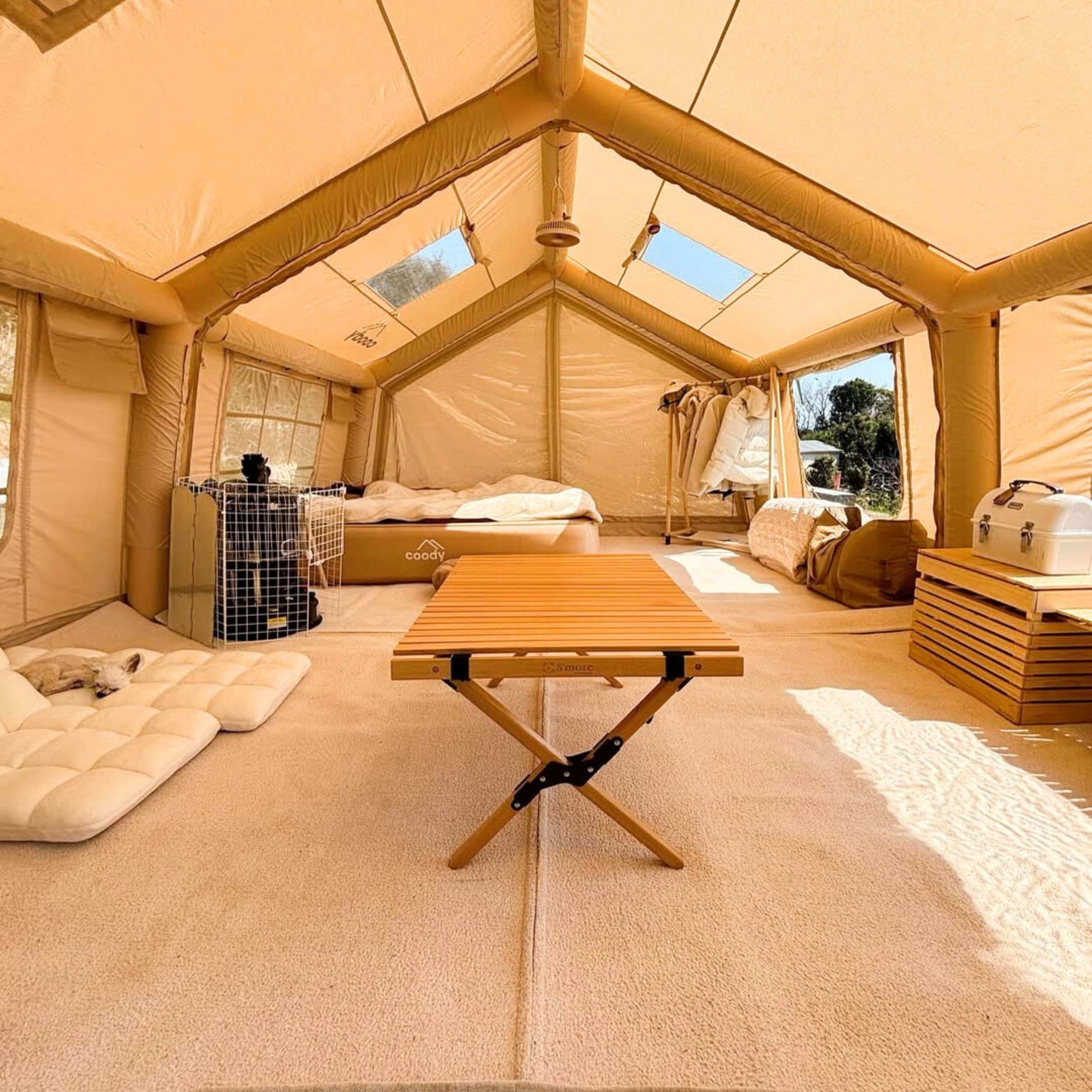 Coody 17.2 | RBM Outdoors (Koala 7) Beige + Stove Caminus M - Inflatable Tents for Camping with Stove | Backcountry Sportsman