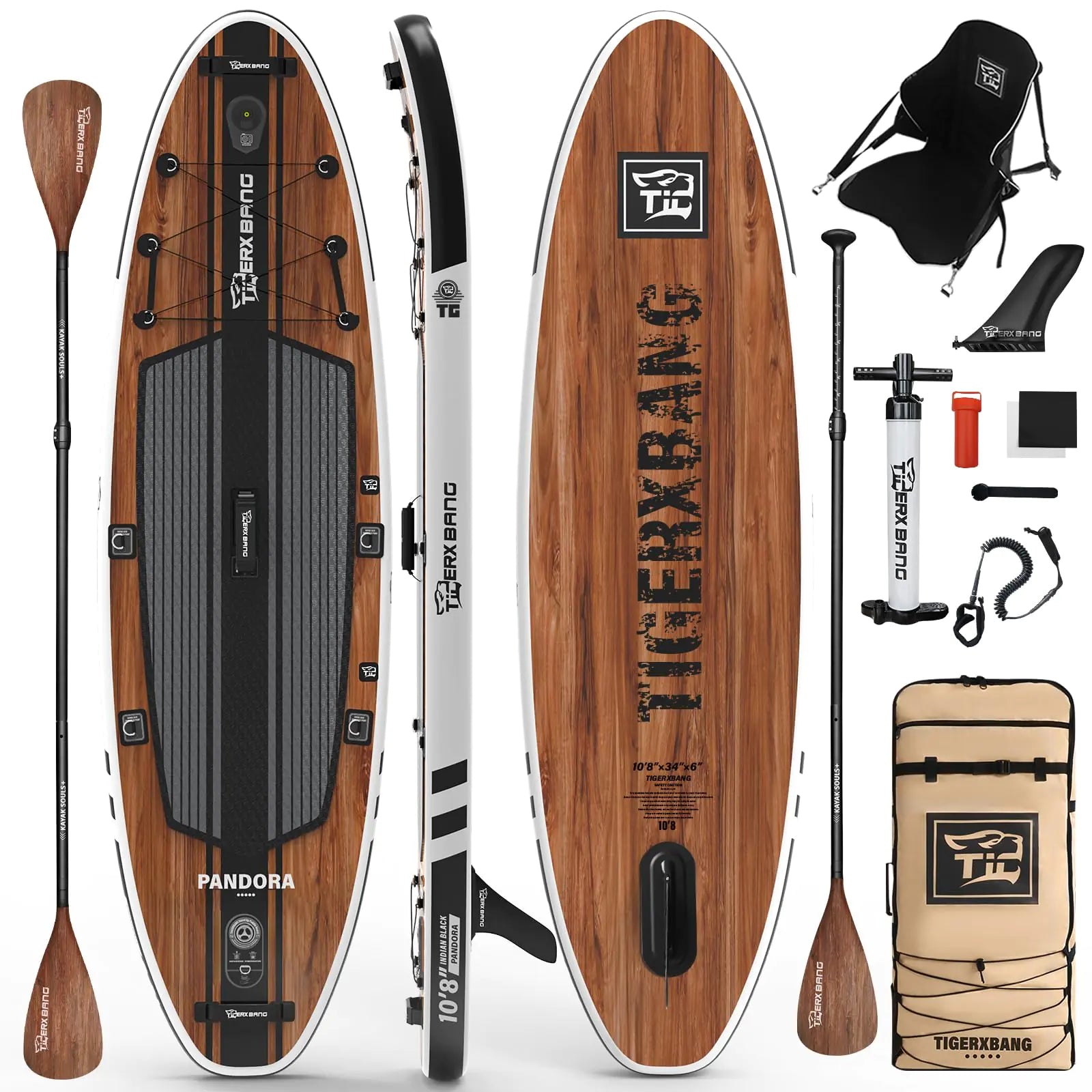 TIGERXBANG Paddle Board 10.8 Stand Up Paddle Board with Premium Complete Inflatable SUP Accessories Extra Wide Paddleboards for Adults & Kids-Pandora Collection Indian Black | Backcountry Sportsman