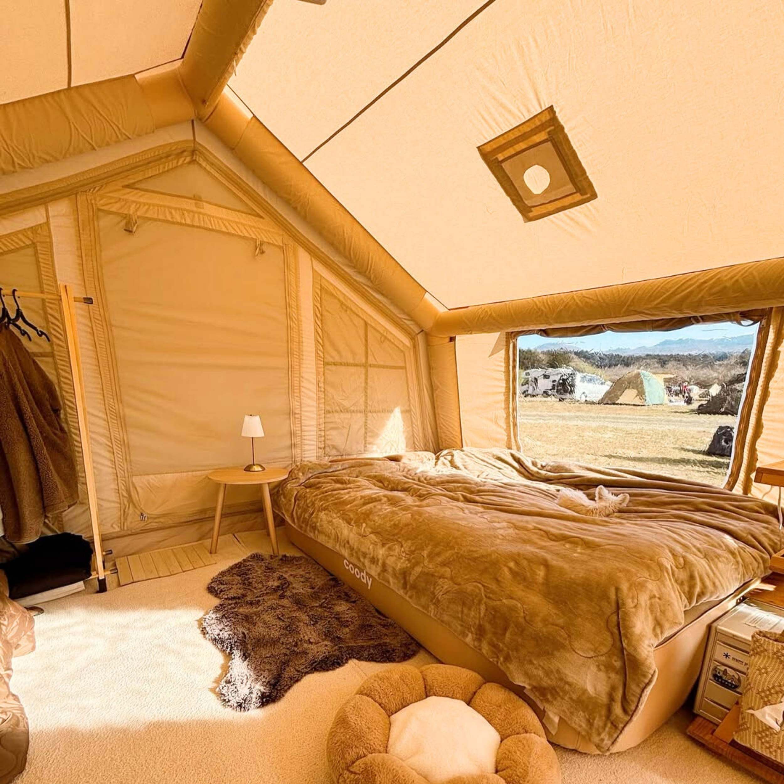 Coody 17.2 | RBM Outdoors (Koala 7) Beige + Stove Caminus M - Inflatable Tents for Camping with Stove | Backcountry Sportsman