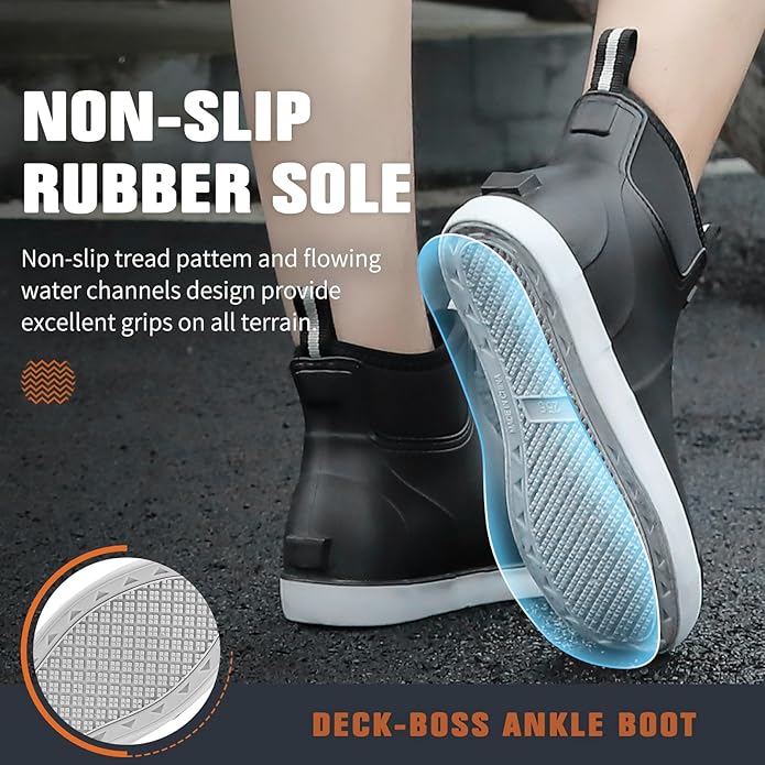 Lezzglt Mens Deck Boots Saltwater Fishing Booties Rubber Waterproof Ankle Rain Boots High-performance Footwear Chelsea Boots for Gardening Fishing Boating Camping Sailing | Backcountry Sportsman