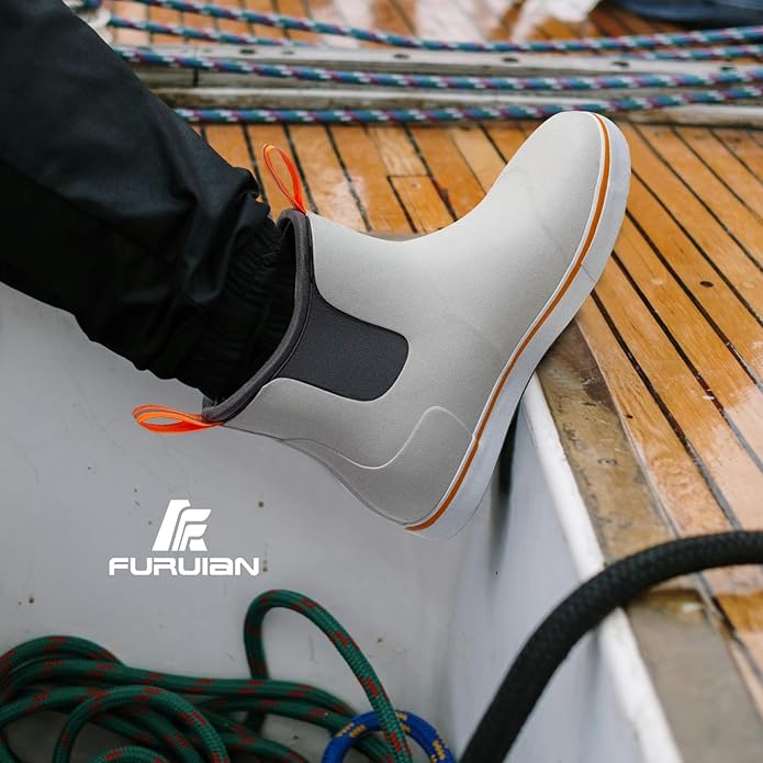 Furuian Mens Deck Boots Wide Fishing Boots Waterproof Rain Boots Ankle Booties Slip On Neoprene Rubber Footwear Chelsea Boots Men Botas Para Hombre for Gardening Fishing Boating Camping Sailing | Backcountry Sportsman