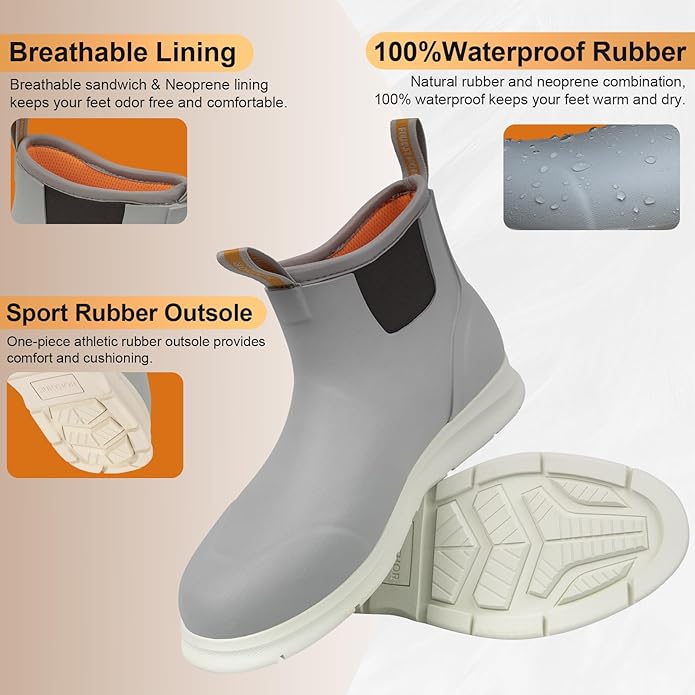Hunthor Mens Deck Boots Waterproof Fishing Rain Boots Anti-Slip Rubber Shoes with Breathable Neoprene Lining Fishing Boating | Backcountry Sportsman