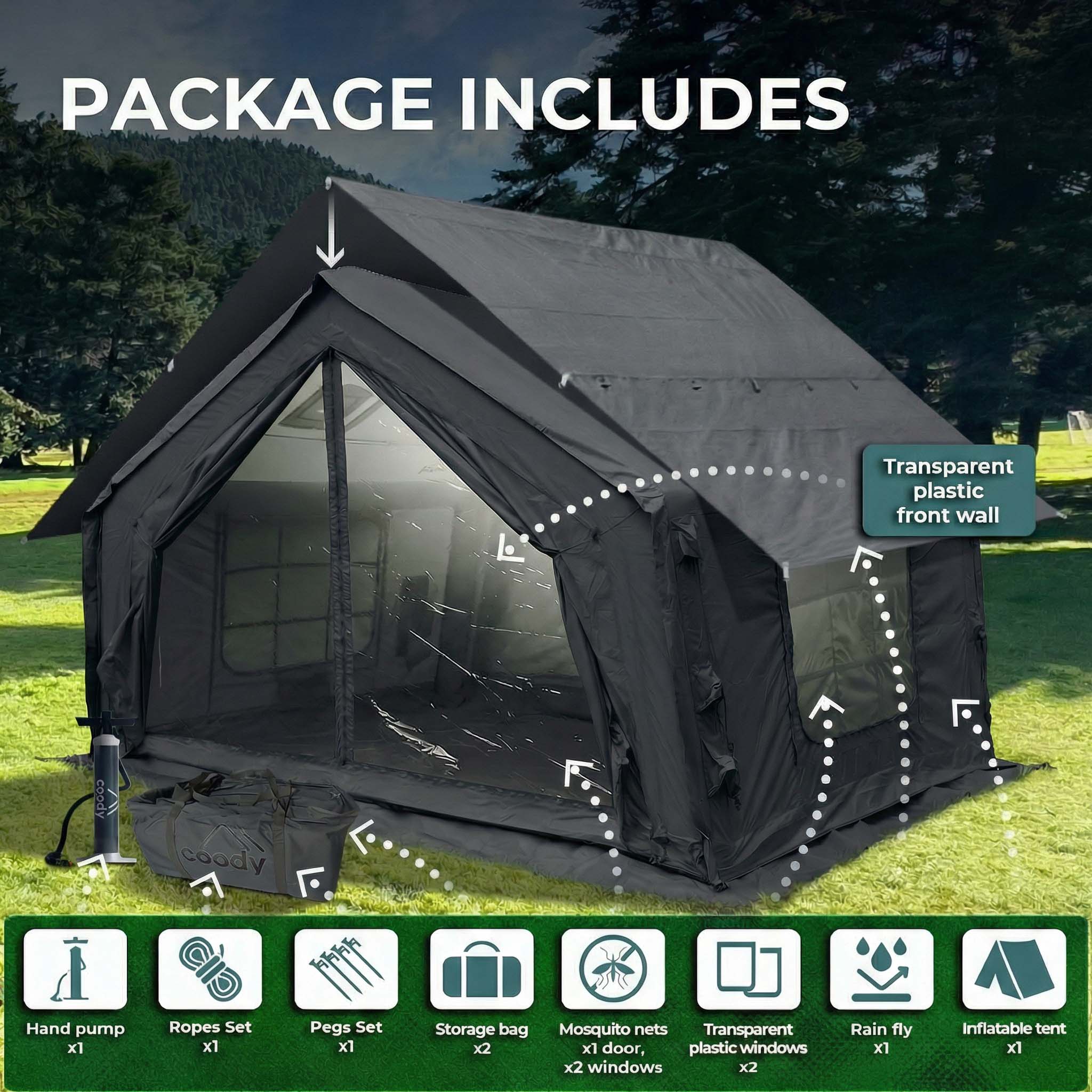 Coody 10.0 Gray Inflatable Tent House for Camping (2-4 person) | Backcountry Sportsman