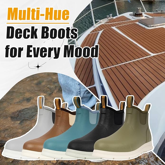 Hunthor Mens Deck Boots Waterproof Fishing Rain Boots Anti-Slip Rubber Shoes with Breathable Neoprene Lining Fishing Boating | Backcountry Sportsman