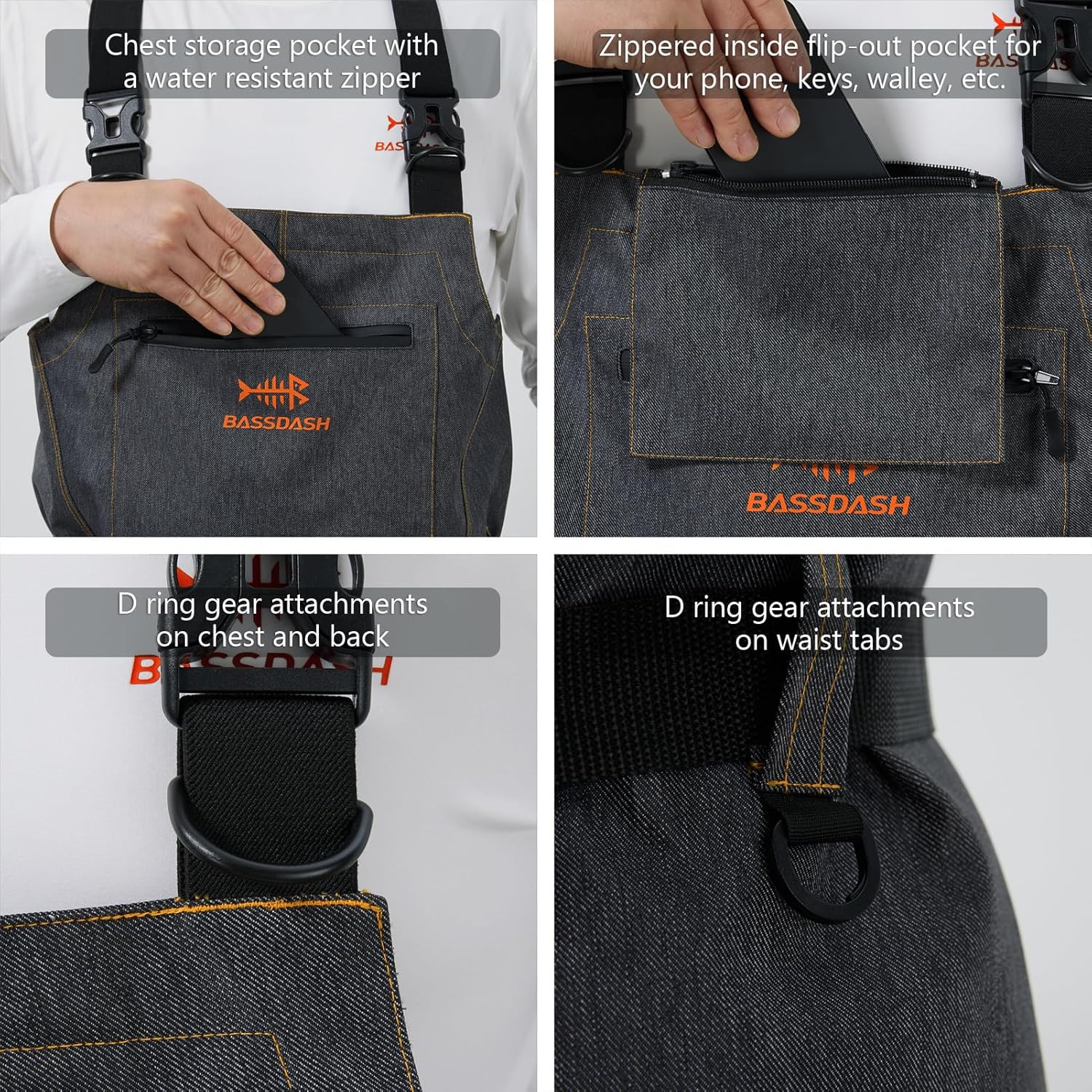 BASSDASH Men’s Denim Breathable Chest Waders Waterproof Durable Lightweight Stocking Foot for Fishing Hunting ATV Riding | Backcountry Sportsman