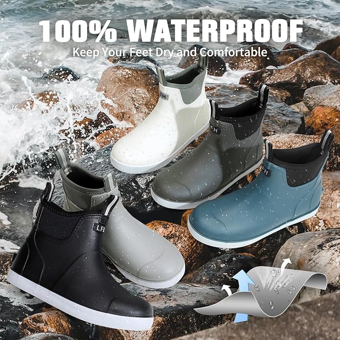 Lezzglt Mens Deck Boots Saltwater Fishing Booties Rubber Waterproof Ankle Rain Boots High-performance Footwear Chelsea Boots for Gardening Fishing Boating Camping Sailing | Backcountry Sportsman