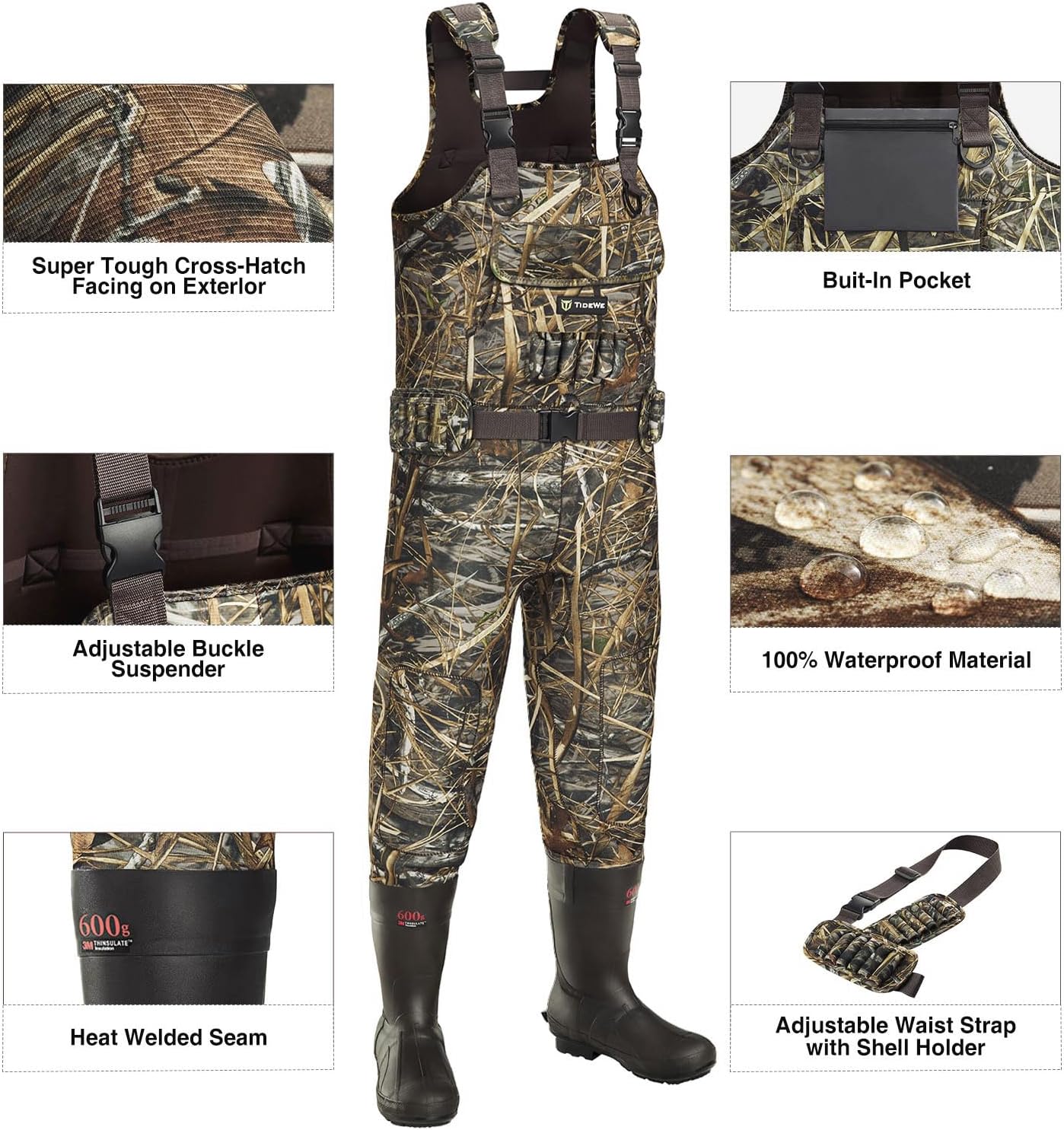TIDEWE Chest Waders with Boot Hanger Hunting Waders for Men Next Camo Evo with 600G Insulation Waterproof Cleated Neoprene Bootfoot Wader Insulated Hunting & Fishing Waders (Size 9) | Backcountry Sportsman