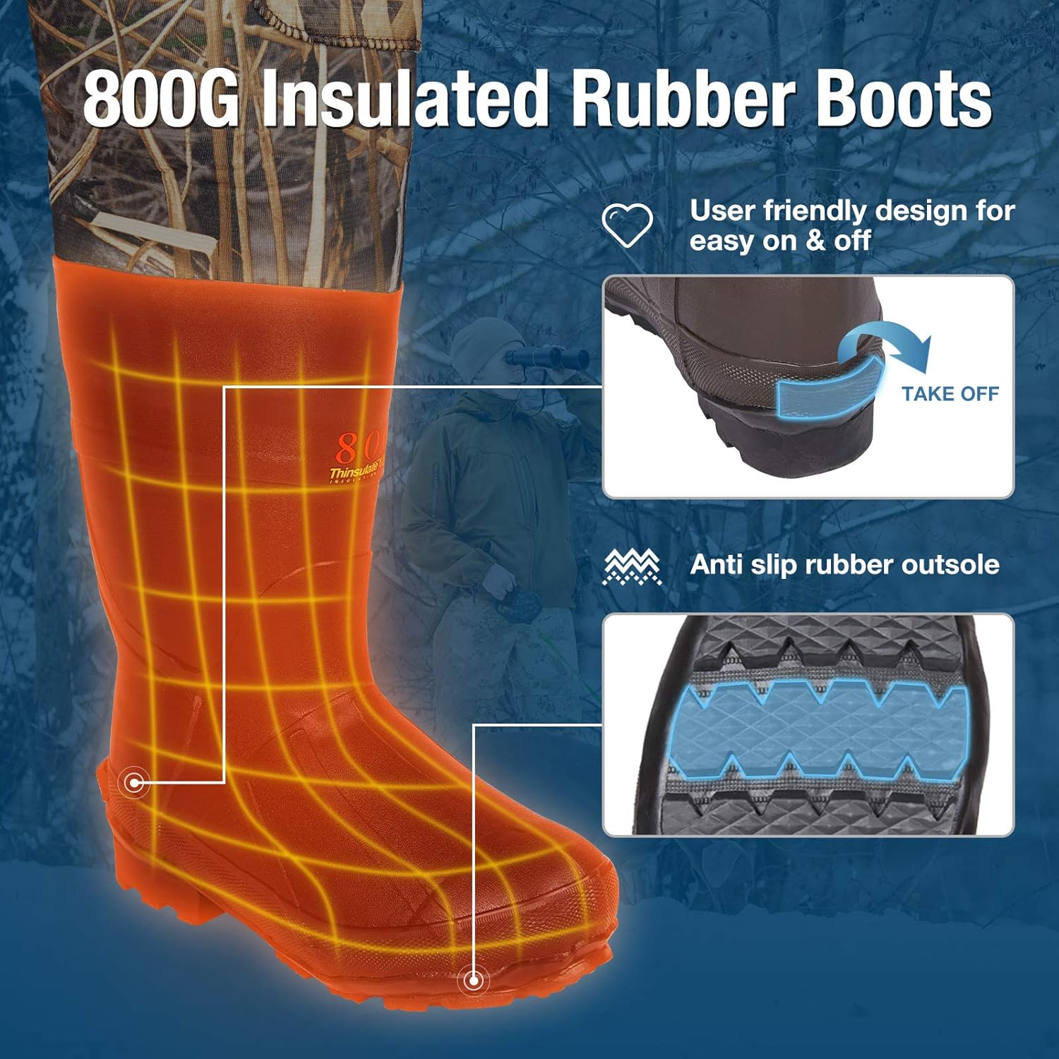 HISEA Hunting Waders Neoprene Chest Waders for Men with 800G Insulated Boots Waterproof Neoprene Bootfoot Waders | Backcountry Sportsman