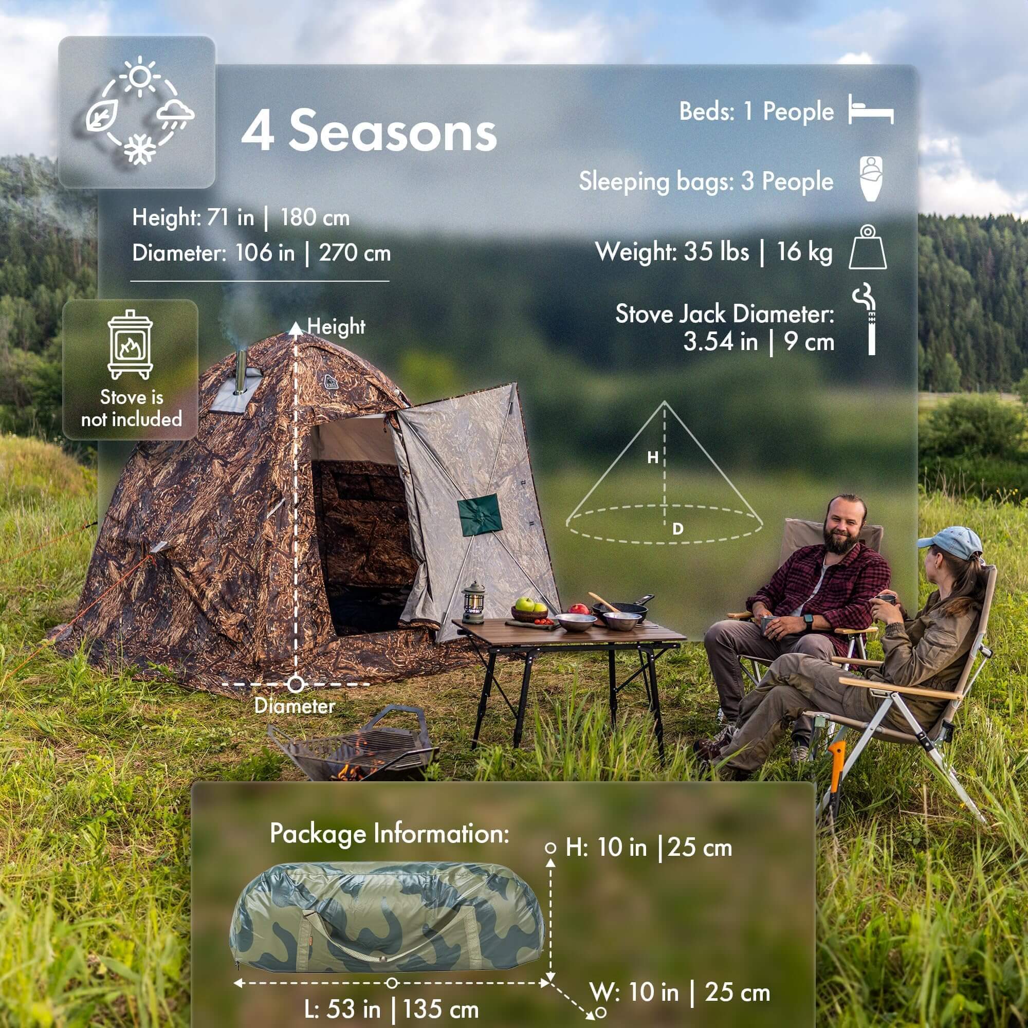 RBM All-Seasons tent  UP-2 Mini for 1-3 person + Wood Stove Caminus  S | Backcountry Sportsman
