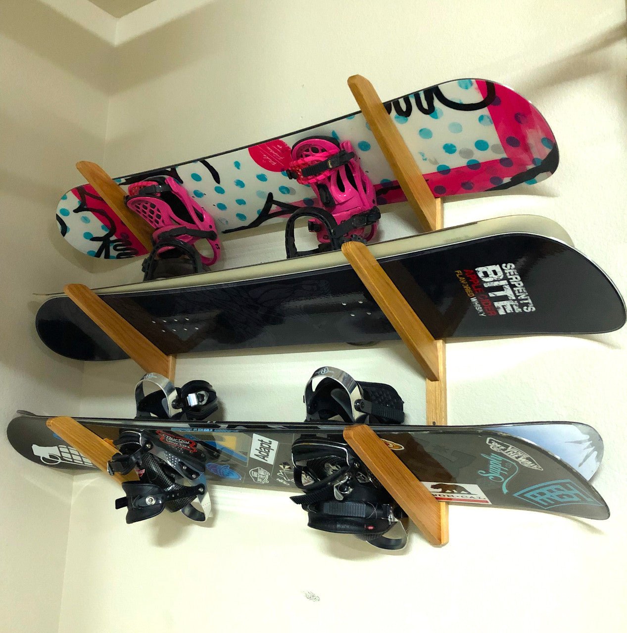 TidyTimber Snowboard Storage Wood Rack | Holds 3 Snowboards | Backcountry Sportsman