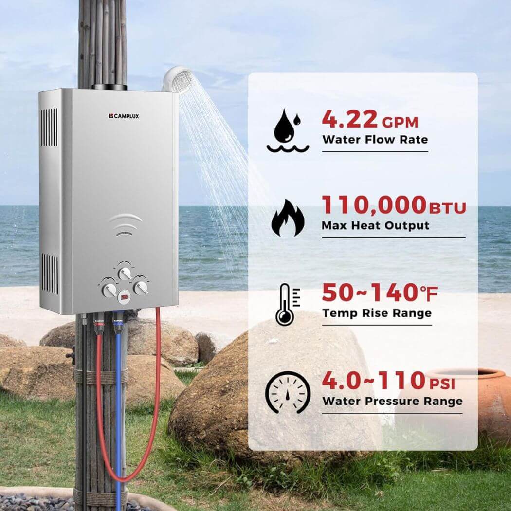 Camplux BW422G Camping Water Heater Propane | Backcountry Sportsman