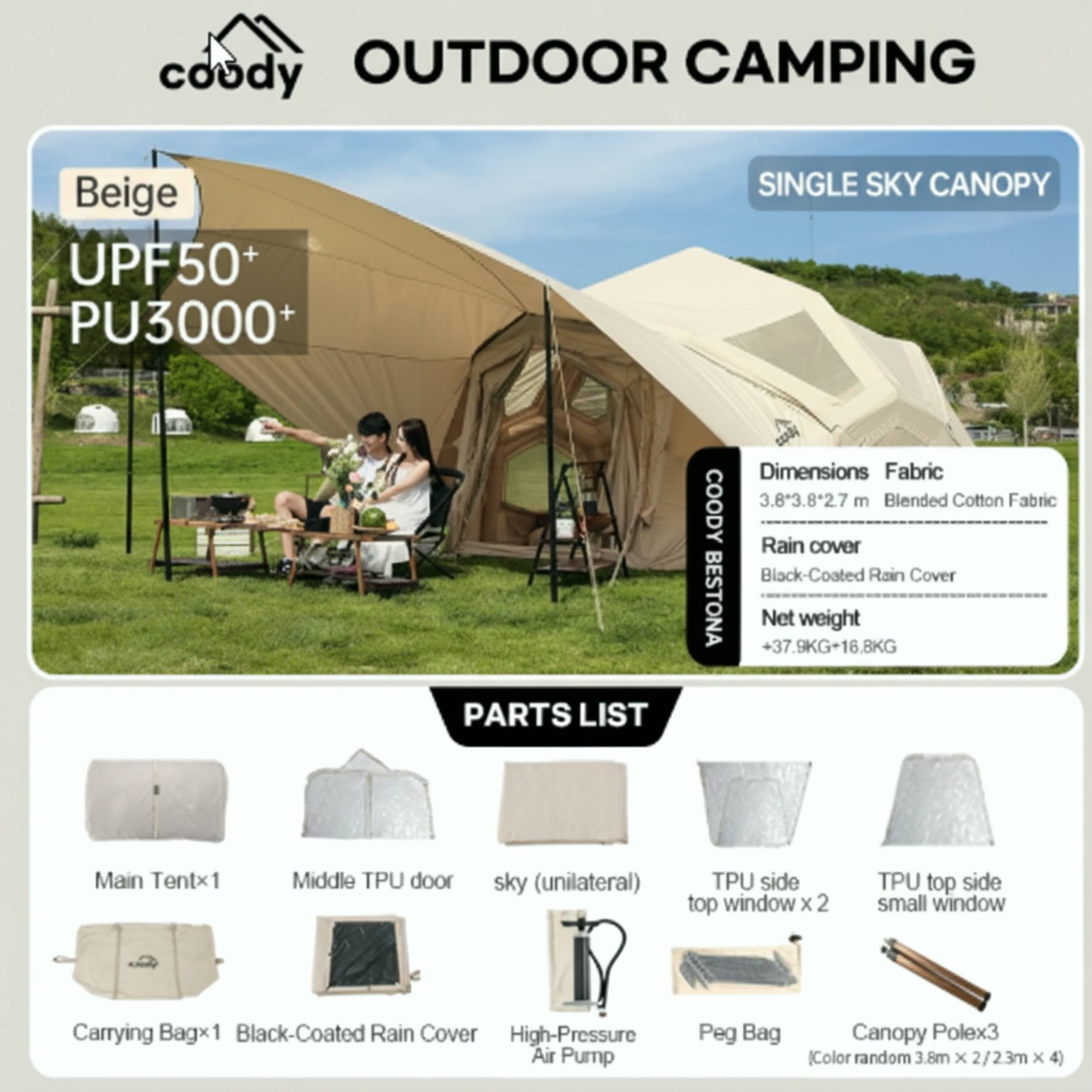 Coody | RBM Bestona Inflatable Tent for 2-4 Person (Beige) | Backcountry Sportsman