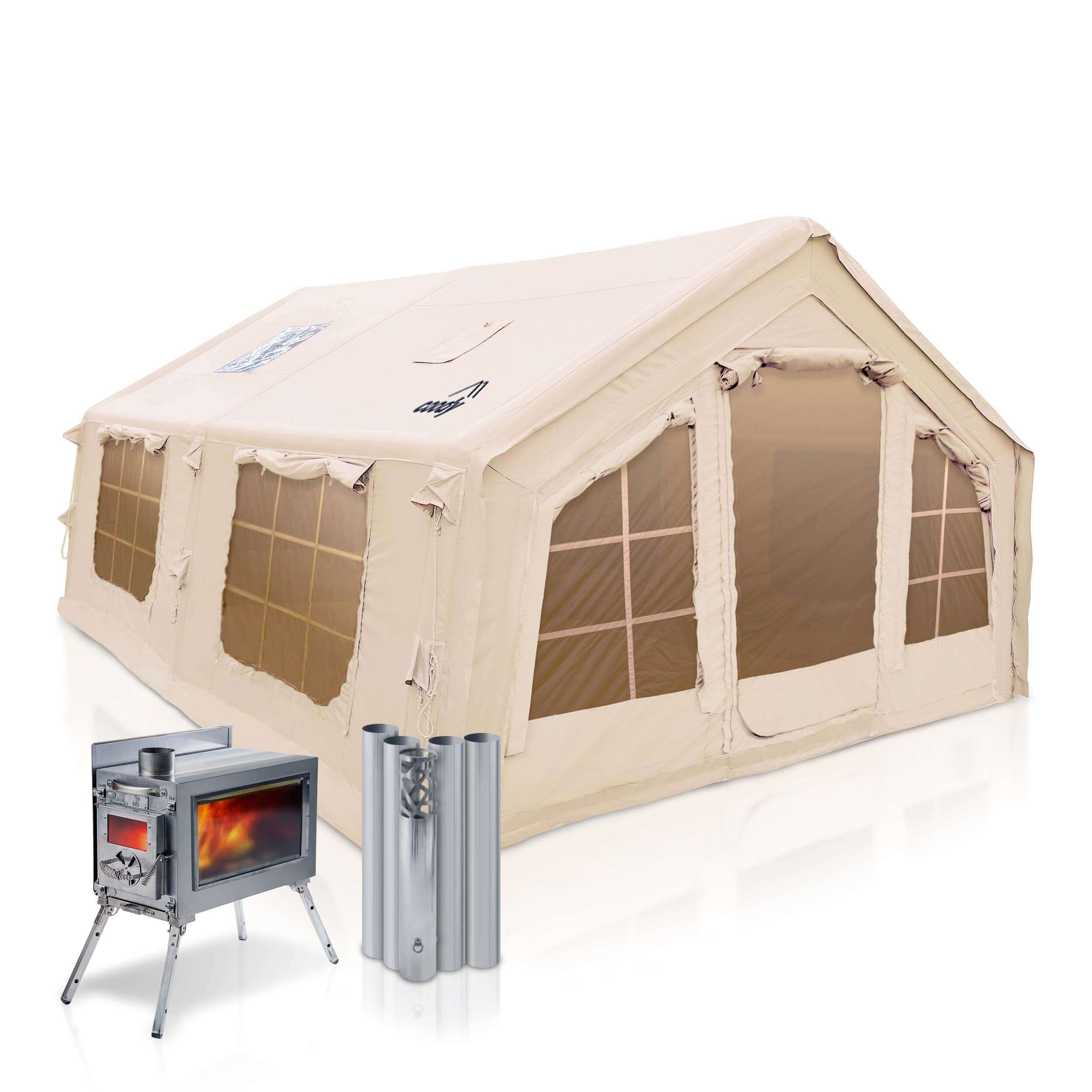 Coody 17.2 | RBM Outdoors (Koala 7) Beige + Stove Caminus M - Inflatable Tents for Camping with Stove | Backcountry Sportsman