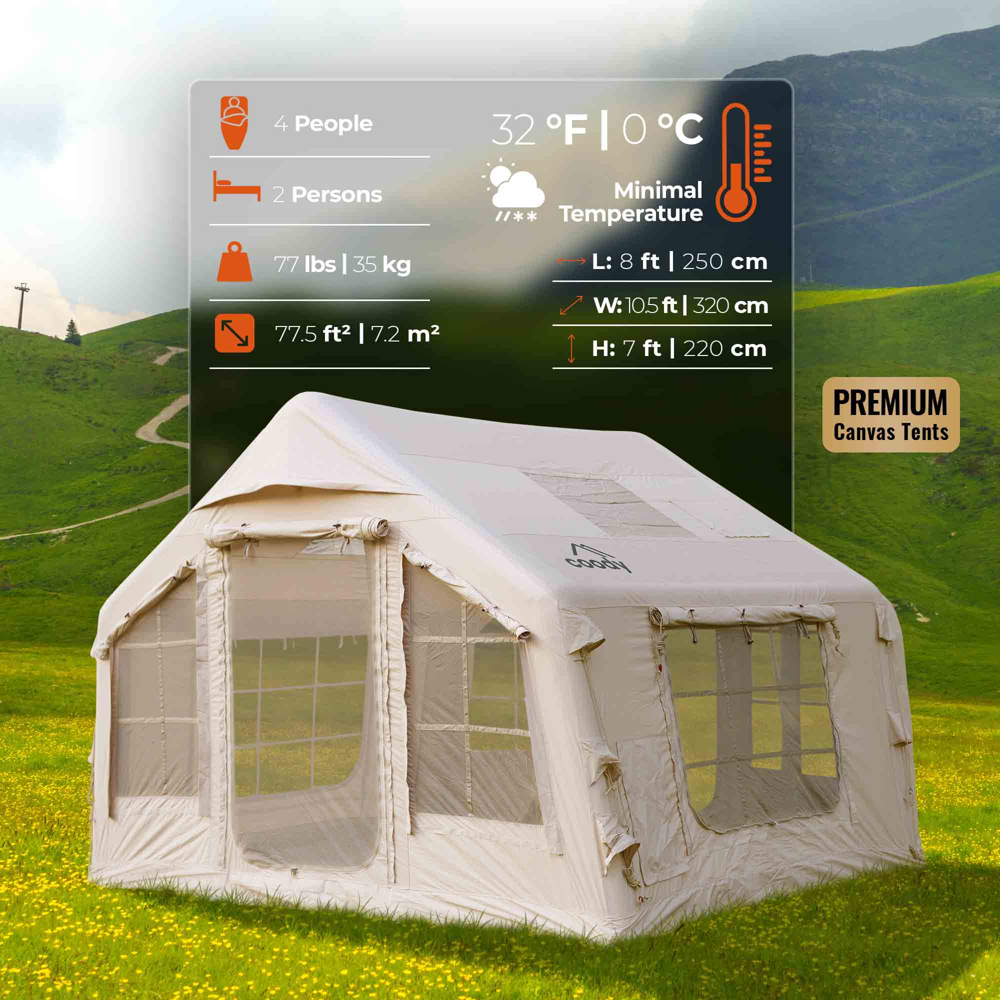 Coody 8.0 Beige Inflatable Tent House for Camping (1-4 person) | Backcountry Sportsman