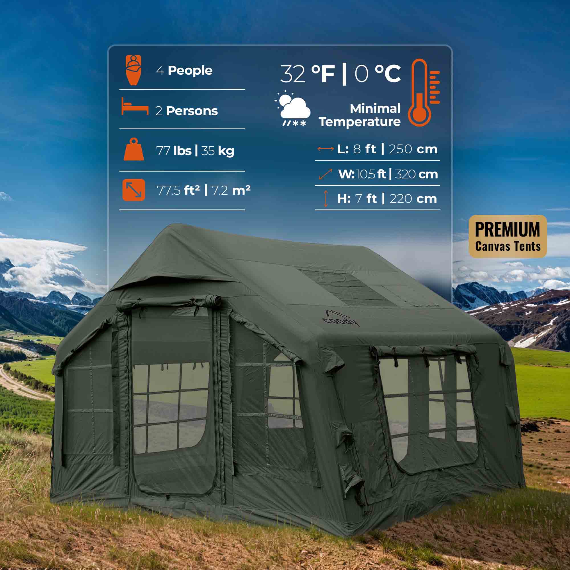 Coody 8.0 Forest Green - Inflatable Tent House for Camping 1-4 person | Backcountry Sportsman