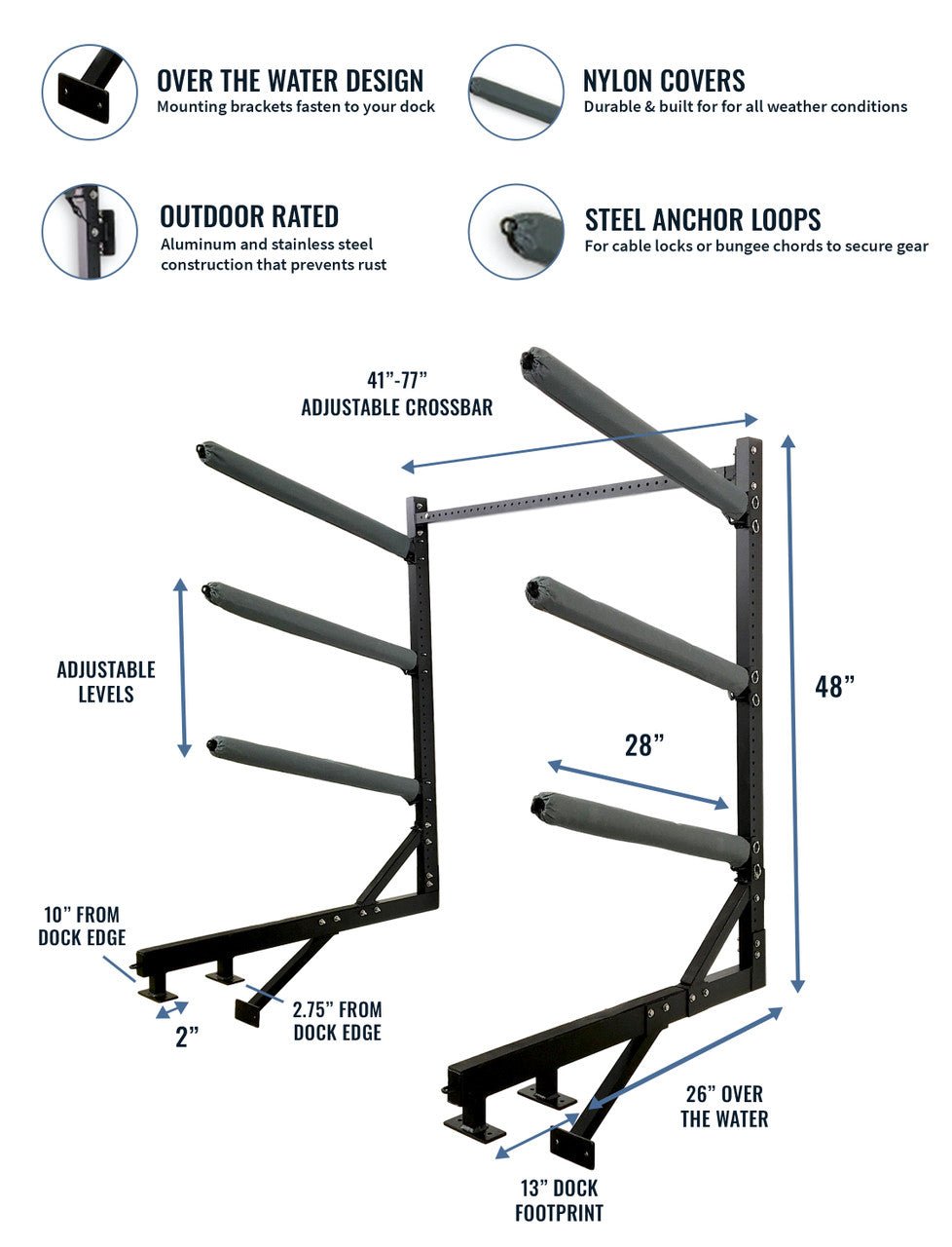 Broadwater Paddleboard Storage | Adjustable Dock Rack | Over The Water | 4 Levels | Backcountry Sportsman