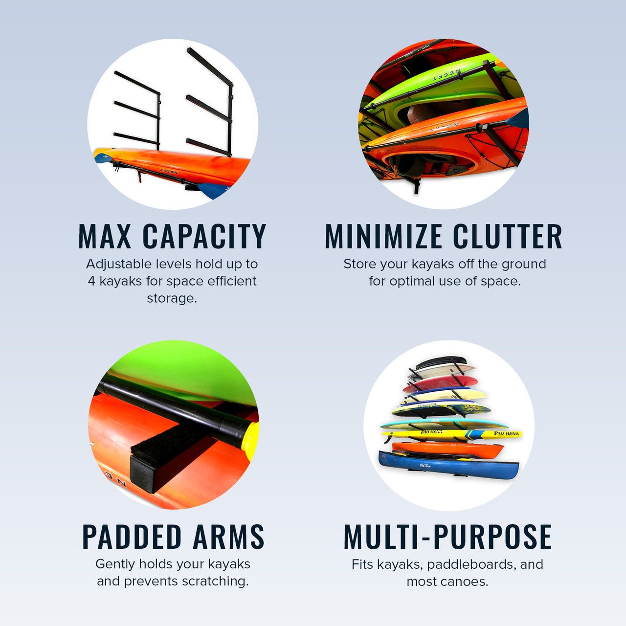 Indoor Wall Rack |  46 Inch Adjustable Height | Kayak & SUP | Backcountry Sportsman