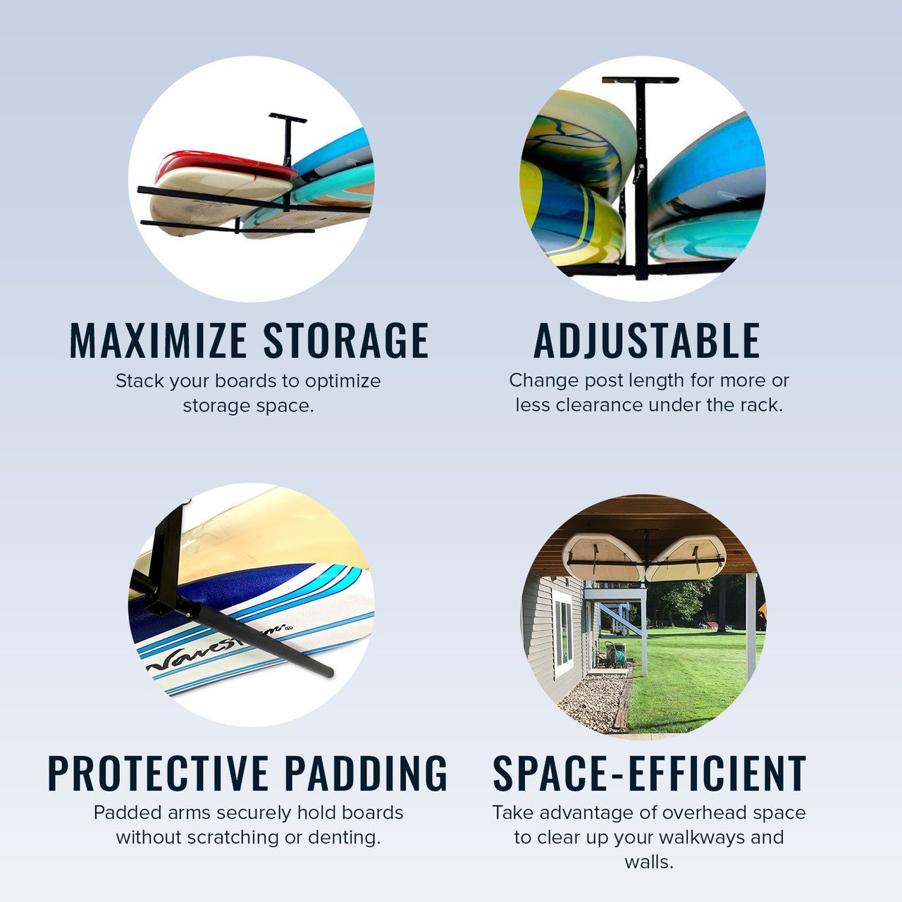Hi-Port 2 | SUP & Surfboard Adjustable Ceiling Storage Rack | Double | Holds 150 lbs | Backcountry Sportsman
