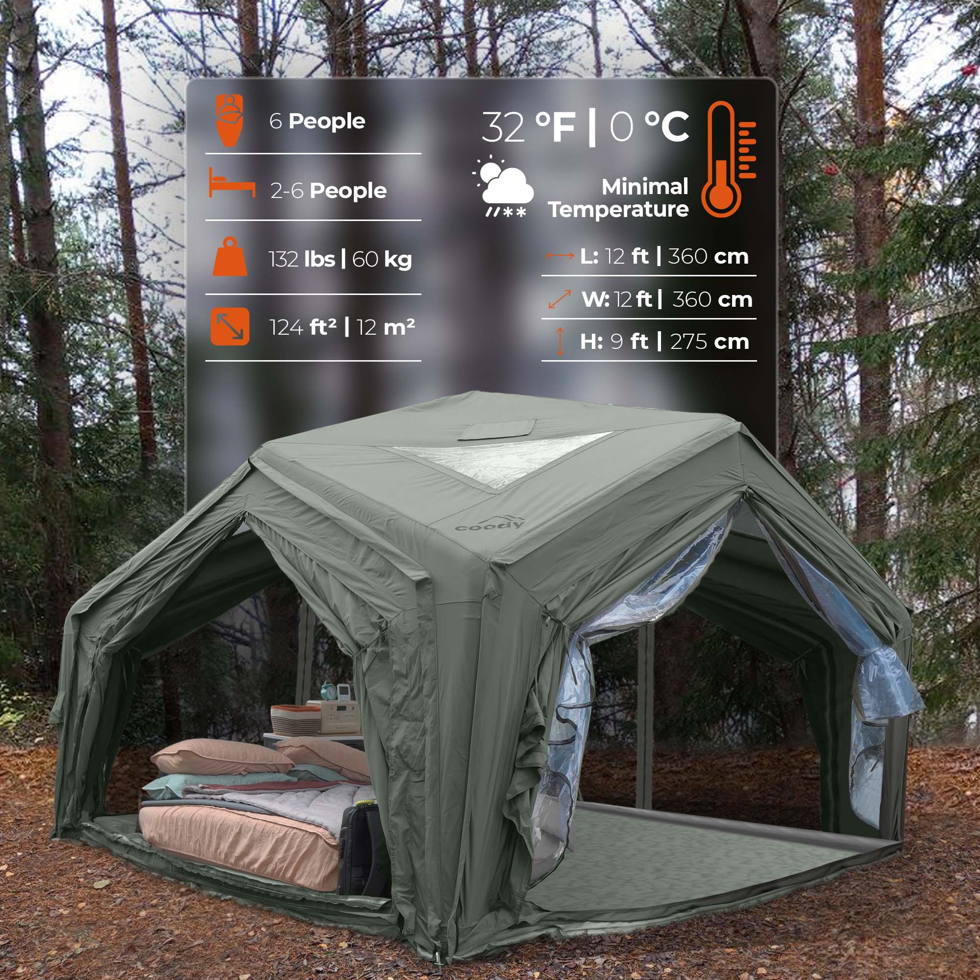 Coody | RBM Hub Inflatable Tent for 2-6 Person (Forest Green) | Backcountry Sportsman