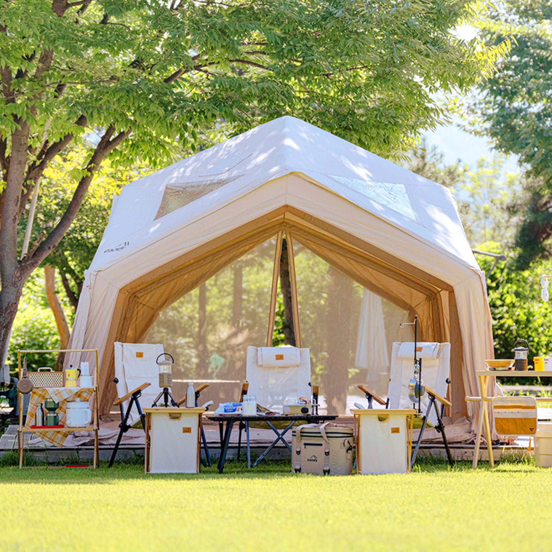 Coody | RBM Hub Shelter Inflatable Tent for 2-6 Person (Beige) | Backcountry Sportsman