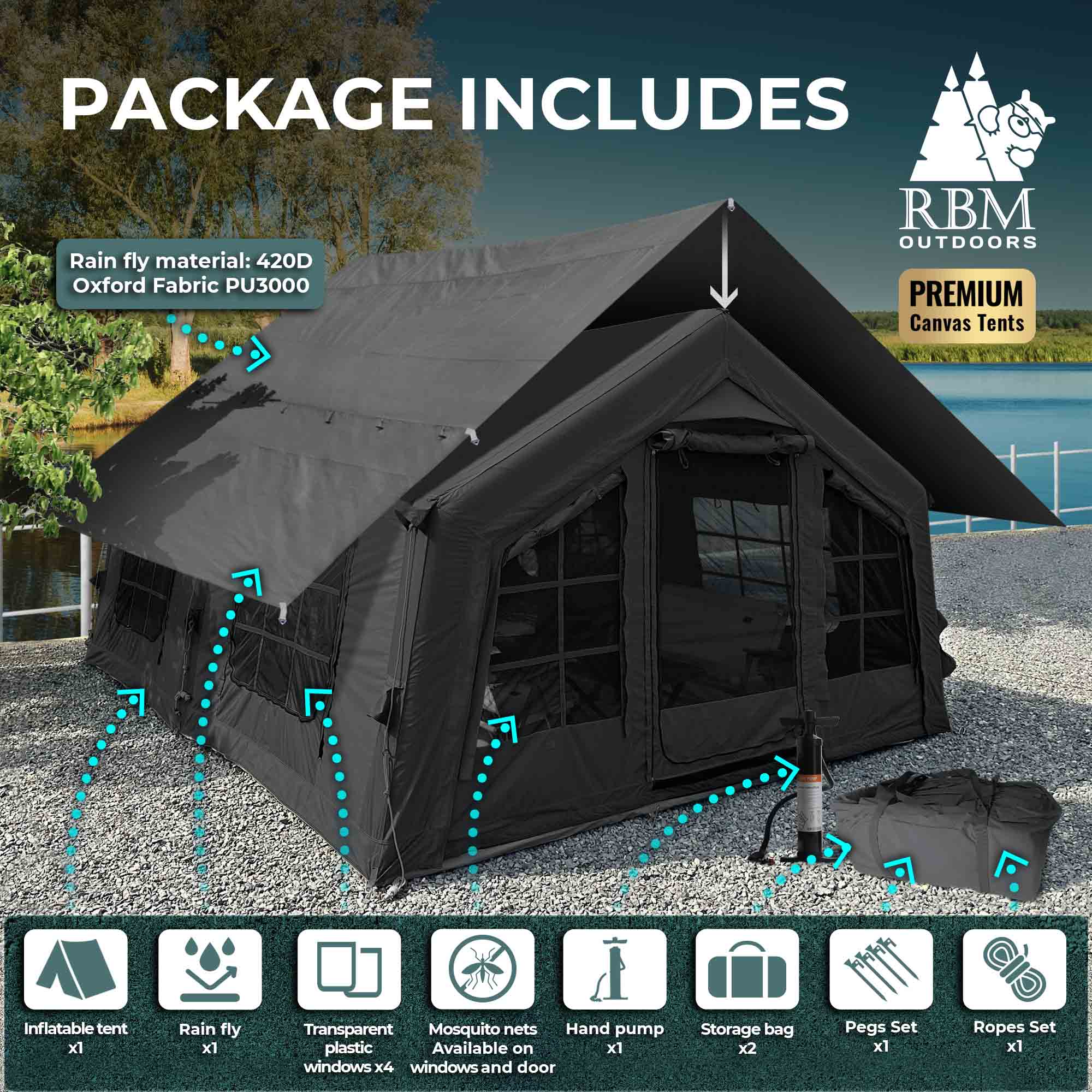 Coody 13.6 | RBM Outdoors (Koala 5) Black + Stove Caminus M - Inflatable Tents with Stove | Backcountry Sportsman