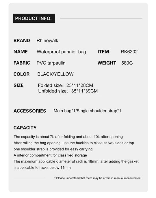 Rhinowalk Waterproof Pannier Rear Rack Bag-RK6202 7L | Backcountry Sportsman