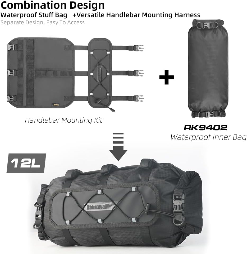 Rhinowalk Handlebar Bag Bicycle Front Bag Lightweight Waterproof Roll Bag 12L with Shoulder Strap RK9300 | Backcountry Sportsman