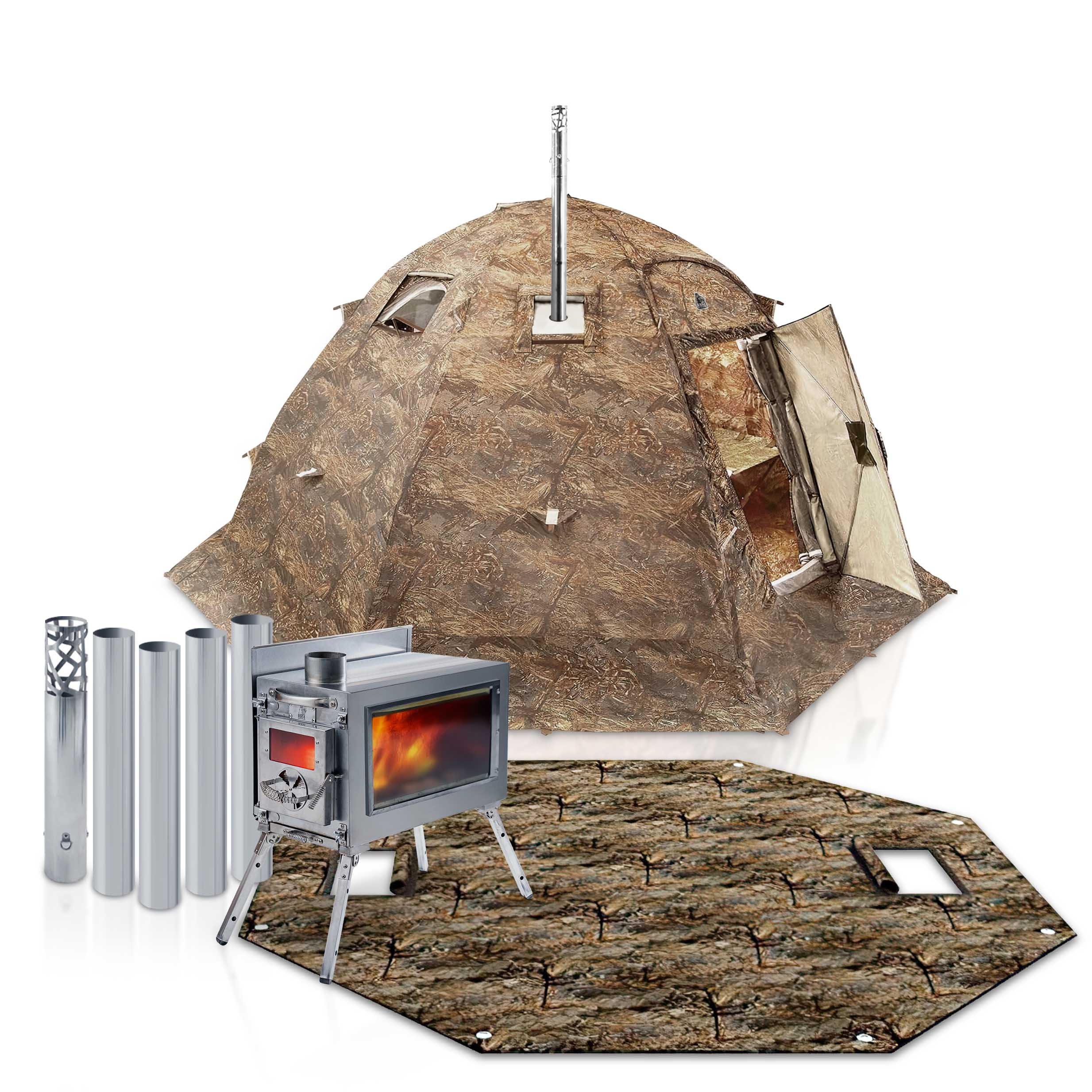 RBM All-Seasons tent  UP-5 for 2-6 person + Wood Stove Caminus M + Three-Layer Floor | Backcountry Sportsman