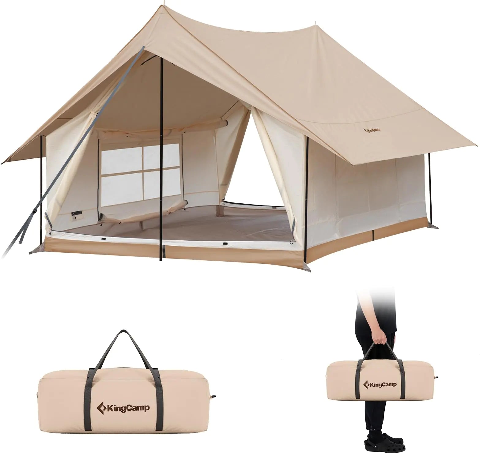 KingCamp Canvas Cabin Tent with Large Windows Waterproof & Breathable 4 Season Tents Easy Setup Glamping Tent with Carry Bag for Camping Picnic Coffee | Backcountry Sportsman