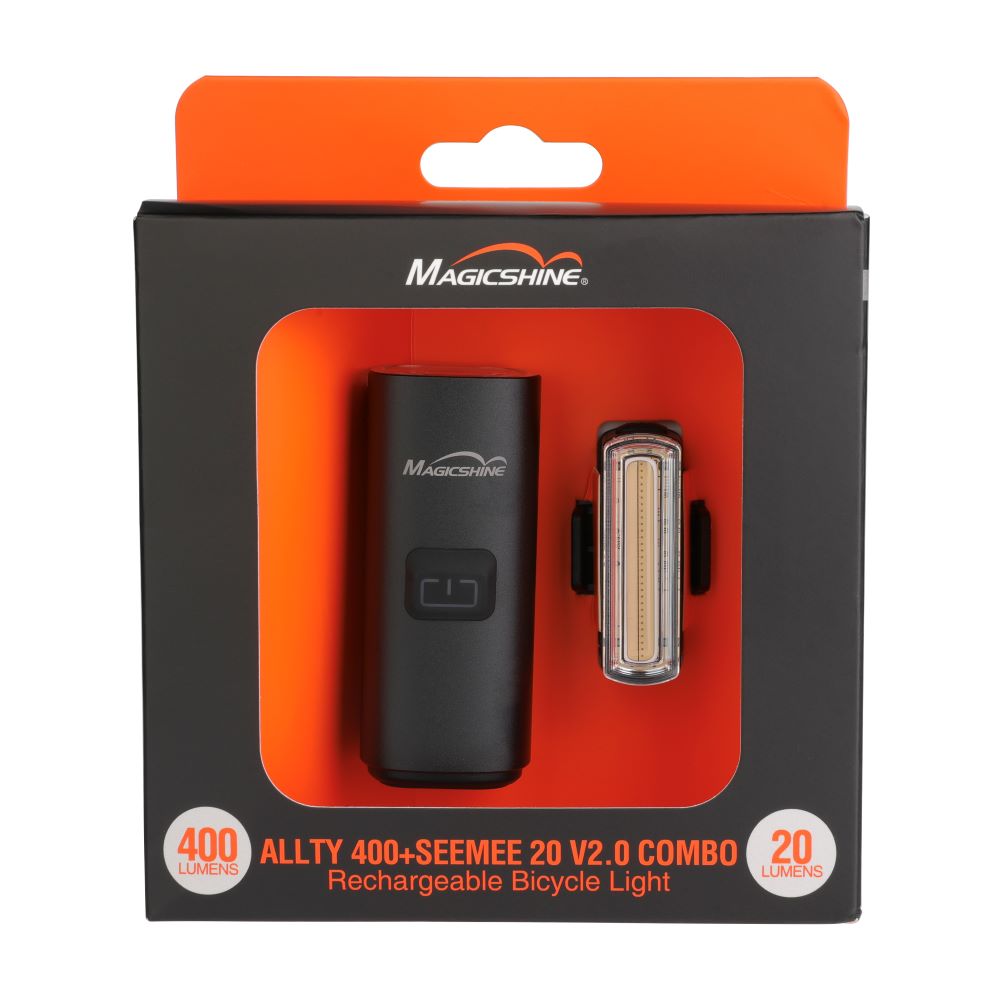 Magicshine Allty 400 + Seemee 20 v2 combo rechargeable light 400 lumes front ( max 7 hours) 20 lumens rear (max 30 hours) Water resistance Usb c chargeable | Backcountry Sportsman