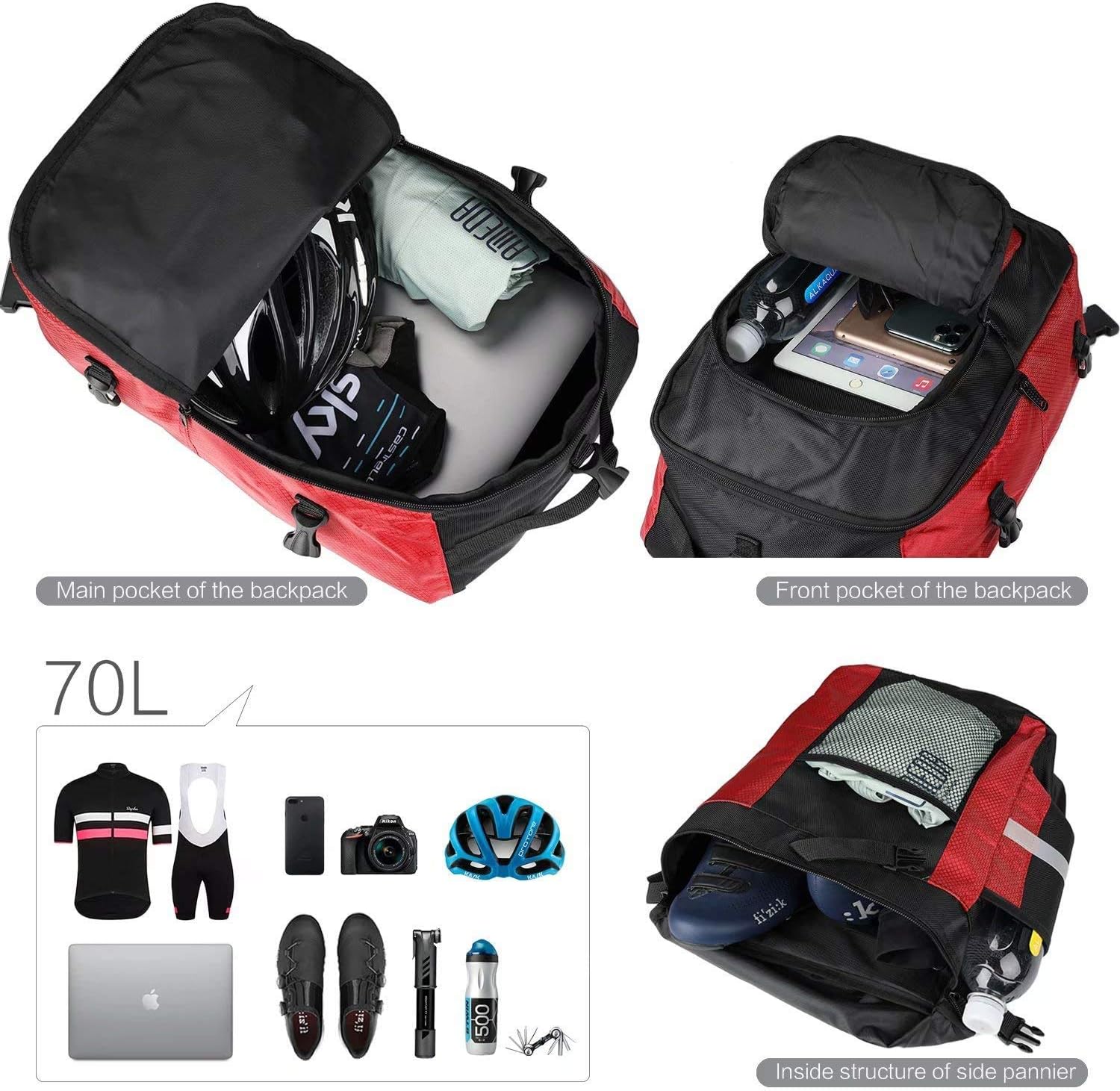 Rhinowalk 3 in 1 Pannier Bag Bicycle Rack Trunks Rear Seat Multifuction Bike Rack Bag 70L | Backcountry Sportsman