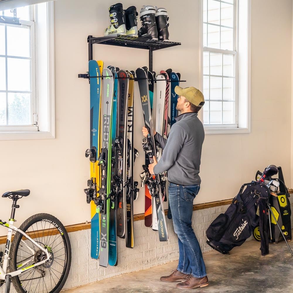 Solitude Ski + Shelf | Adjustable Wall Storage System | Holds 10 Pairs of Skis | Backcountry Sportsman