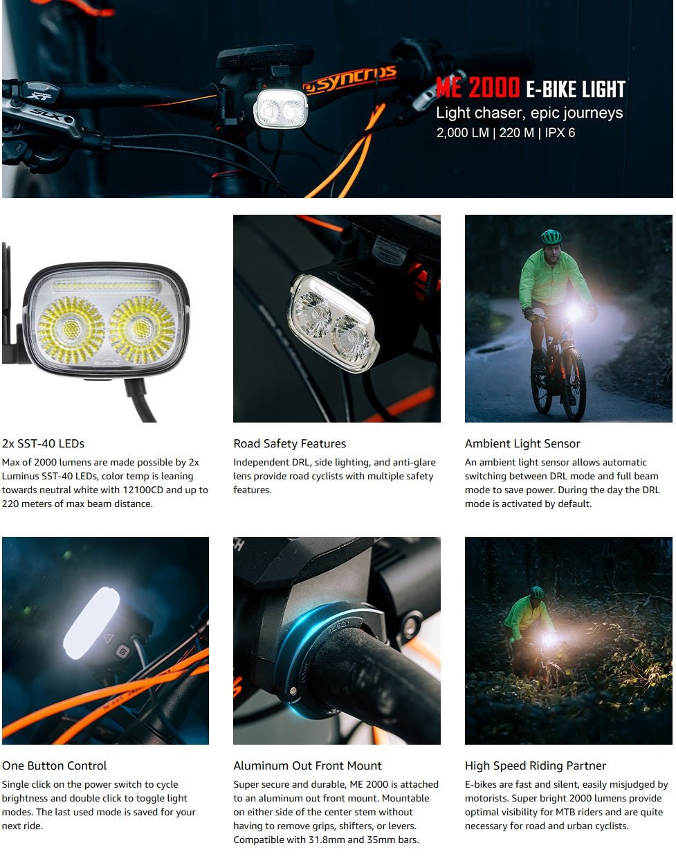 Magicshine E-Bike Headlight ME 2000, 2000 Lumens of Max Verified Output, DRL, Side Lighting, Auto Adapts to E-Bike Output 6-12V, Compatible with Shimano, Yamaha, Brose and Bosch | Backcountry Sportsman